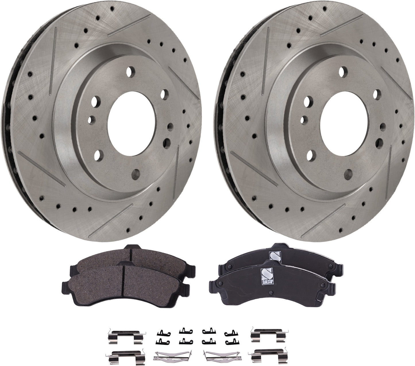 2-Wheel Set Front Brake Disc and Pad Kit, Cross-drilled and Slotted 305 mm Ceramic Pro-Line Series, Includes (1) Brake Pad Set and (2) Brake Disc