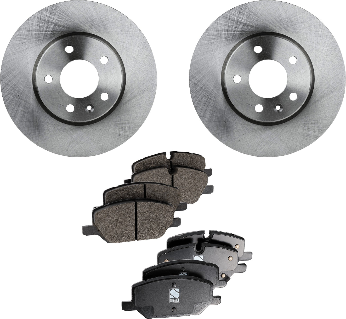 2-Wheel Set Front Brake Disc and Pad Kit, Plain Surface 5 Lugs 299.97 mm Ceramic Pro-Line Series, Includes (1) Brake Pad Set and (2) Brake Disc