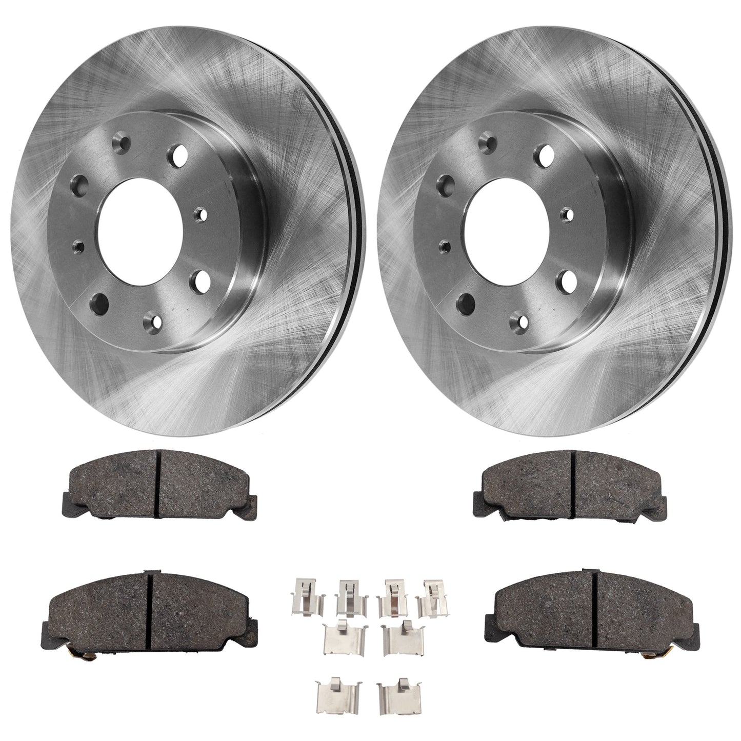 2-Wheel Set Front Brake Disc and Pad Kit, Plain Surface 4 Lugs 240.03 mm Ceramic Pro-Line Series, Includes (2) Brake Disc and (1) Brake Pad Set