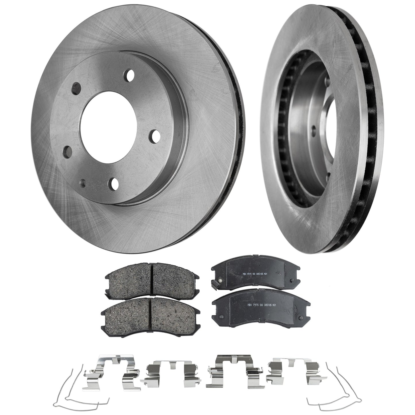 2-Wheel Set Front Brake Disc and Pad Kit, Plain Surface 5 Lugs 257.81 mm Ceramic Pro-Line Series, Includes (2) Brake Disc and (1) Brake Pad Set