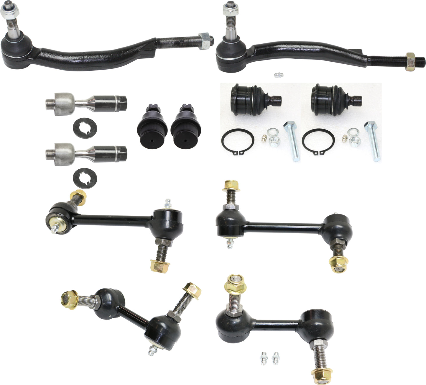 12-Piece Kit Driver and Passenger Side Suspension Kit, Includes (4) Ball Joint, (4) Tie Rod End and (4) Sway Bar Link