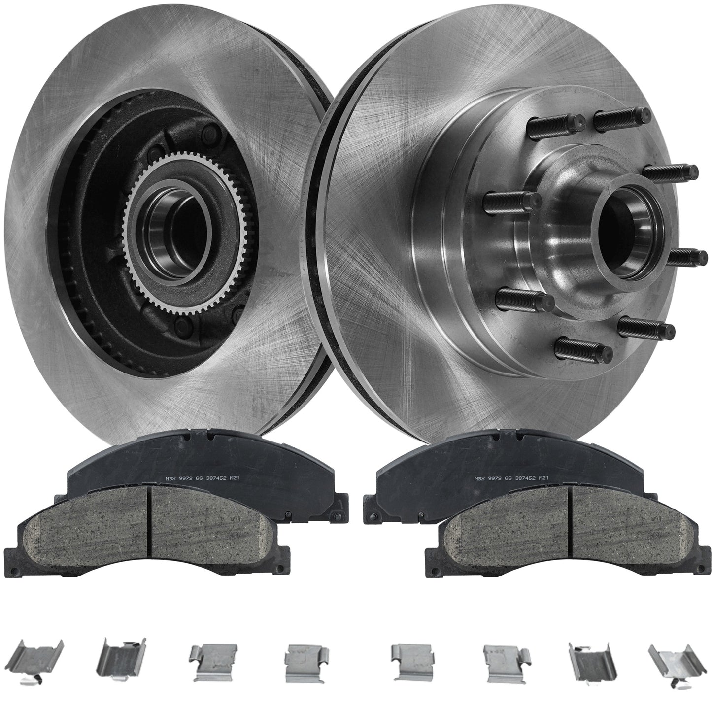 2-Wheel Set Front Brake Disc and Pad Kit, Plain Surface 8 Lugs 344.93 mm Ceramic Pro-Line Series, Includes (2) Brake Disc and (1) Brake Pad Set