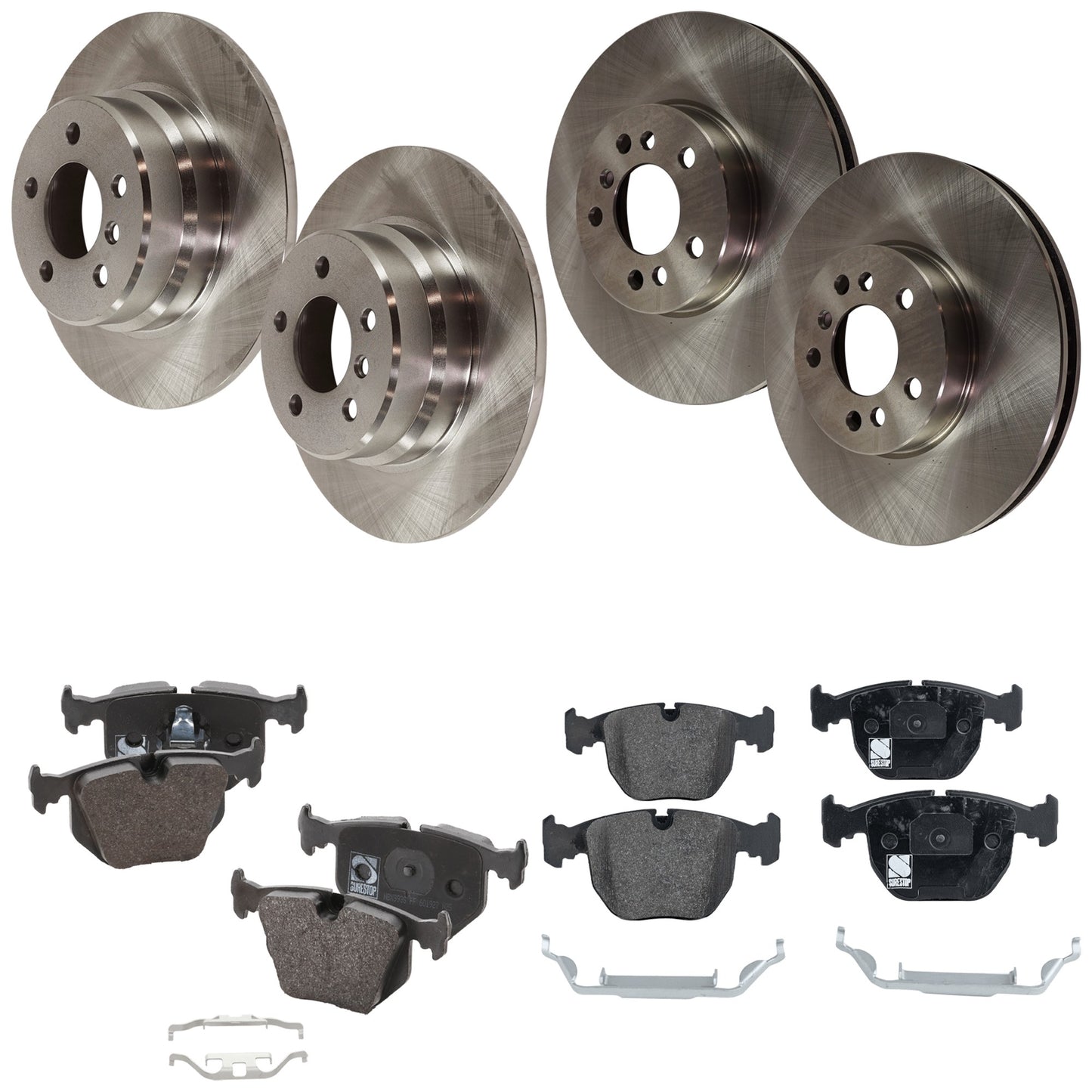 4-Wheel Set Front and Rear Brake Disc and Pad Kit, Plain Surface 5 Lugs Front-331.98 mm/Rear-324 mm Organic Pro-Line Series, Includes (4) Brake Disc and (2) Brake Pad Set