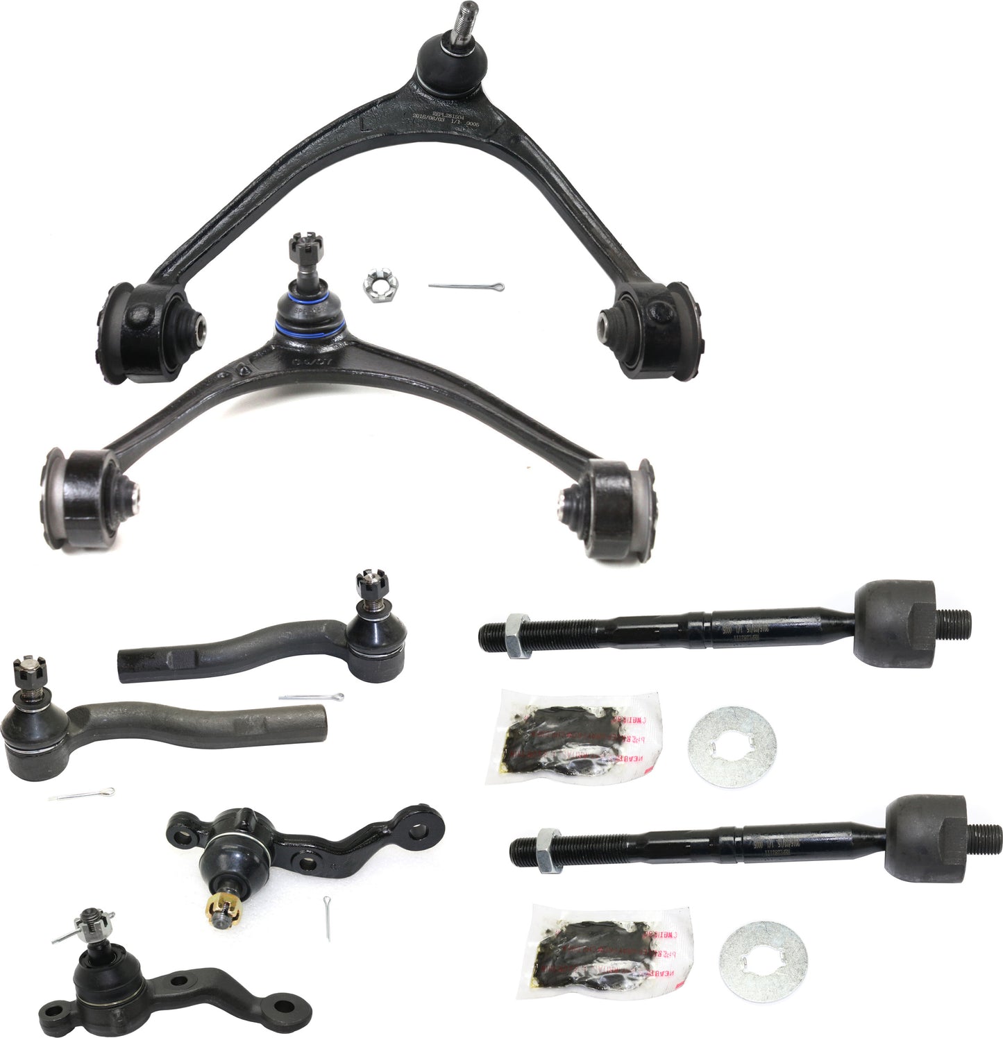 8-Piece Kit Front, Driver and Passenger Side, Upper Control Arm Kit, Includes (2) Control Arm, (2) Ball Joint and (4) Tie Rod End