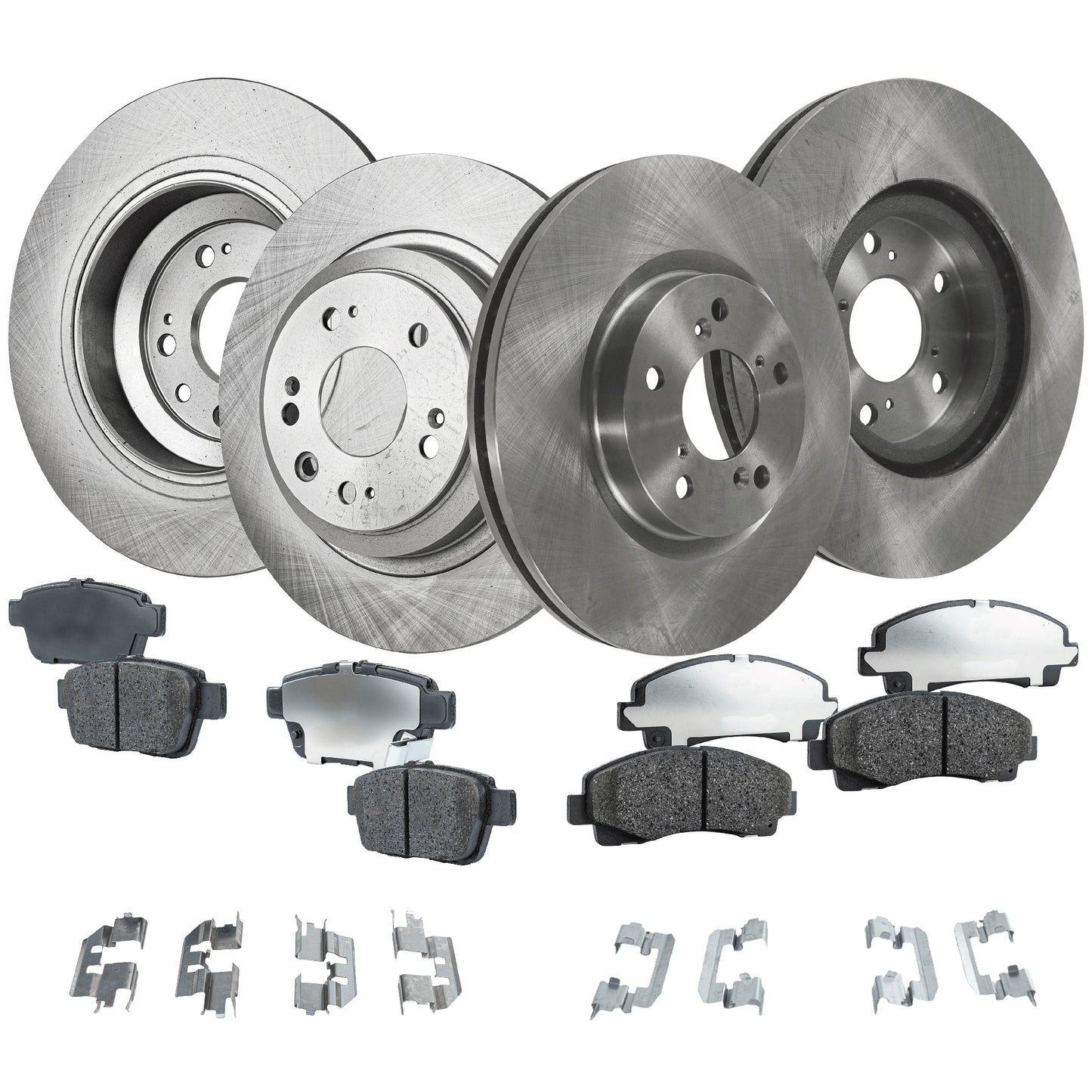 4-Wheel Set Front and Rear Brake Disc and Pad Kit, Plain Surface 5 Lugs Front-320.04 mm/Rear-334.01 mm Ceramic Pro-Line Series, Includes (4) Brake Disc and (2) Brake Pad Set