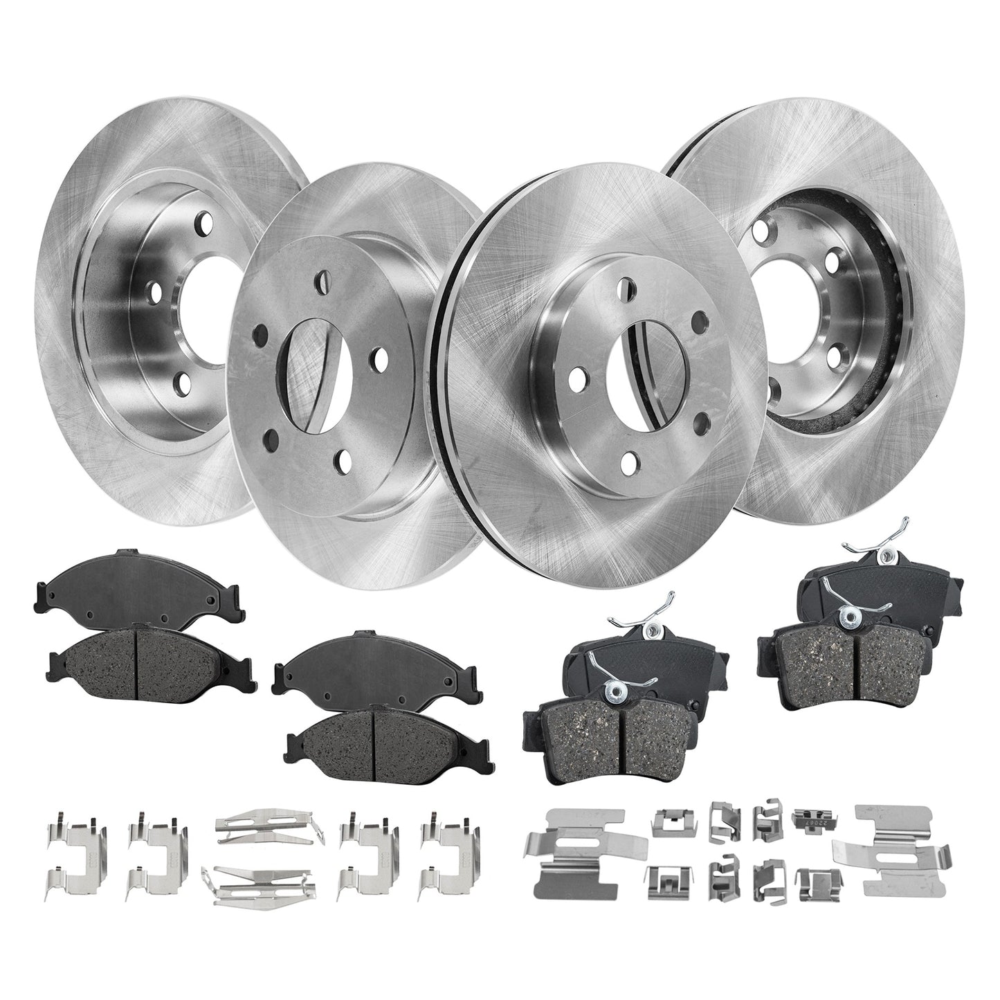 4-Wheel Set Front and Rear Brake Disc and Pad Kit, Plain Surface 5 Lugs Front-276 mm/Rear-266.95 mm Ceramic Pro-Line Series, Includes (4) Brake Disc and (2) Brake Pad Set