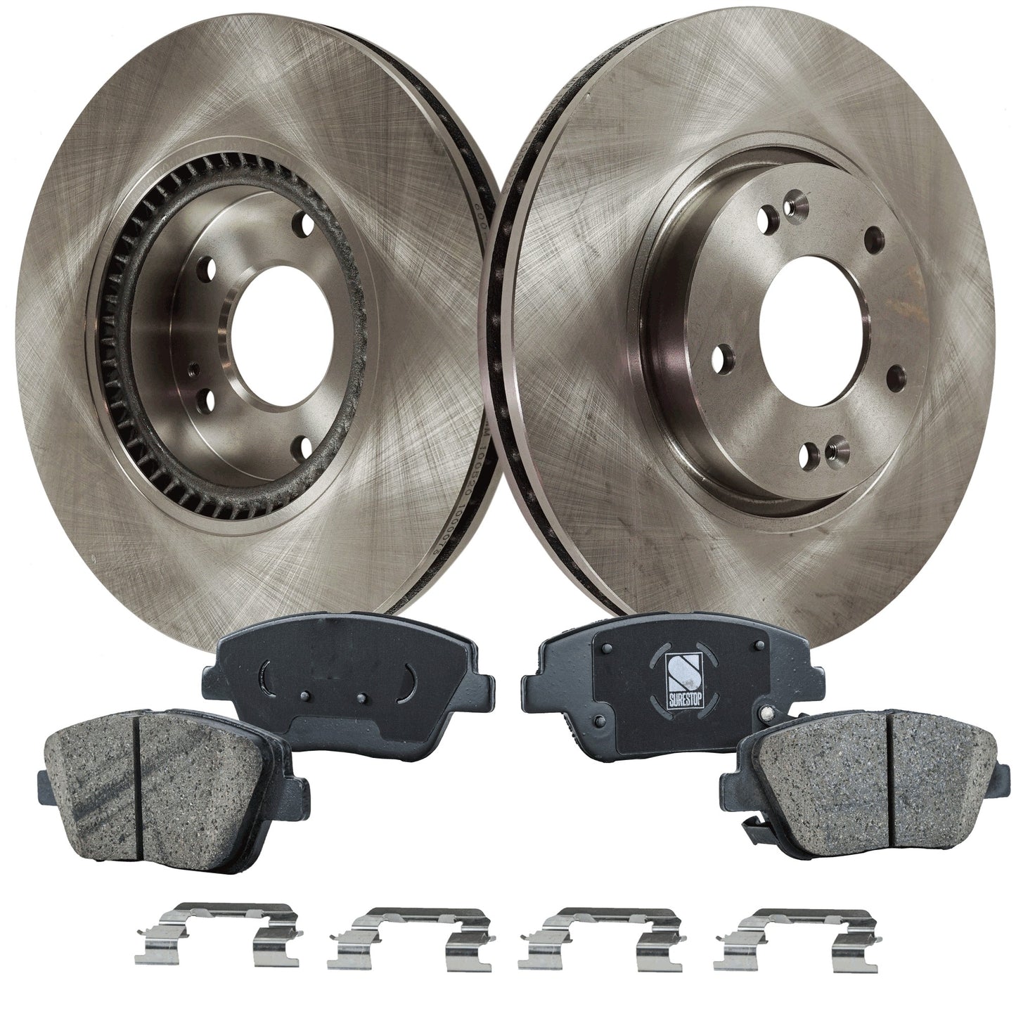 2-Wheel Set Front Brake Disc and Pad Kit, Plain Surface 5 Lugs 299.97 mm Ceramic Pro-Line Series, Includes (1) Brake Pad Set and (2) Brake Disc
