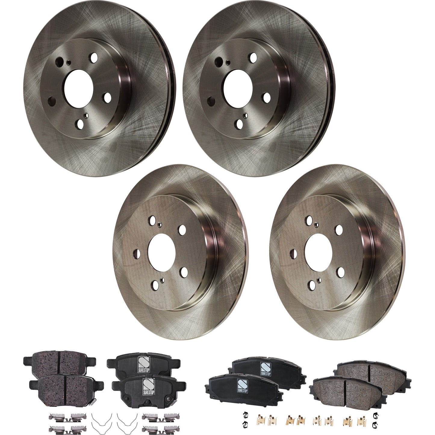 4-Wheel Set Front and Rear Brake Disc and Pad Kit, Plain Surface 5 Lugs Front-255.02 mm/Rear-259.08 mm Ceramic Pro-Line Series, Includes (4) Brake Disc and (2) Brake Pad Set