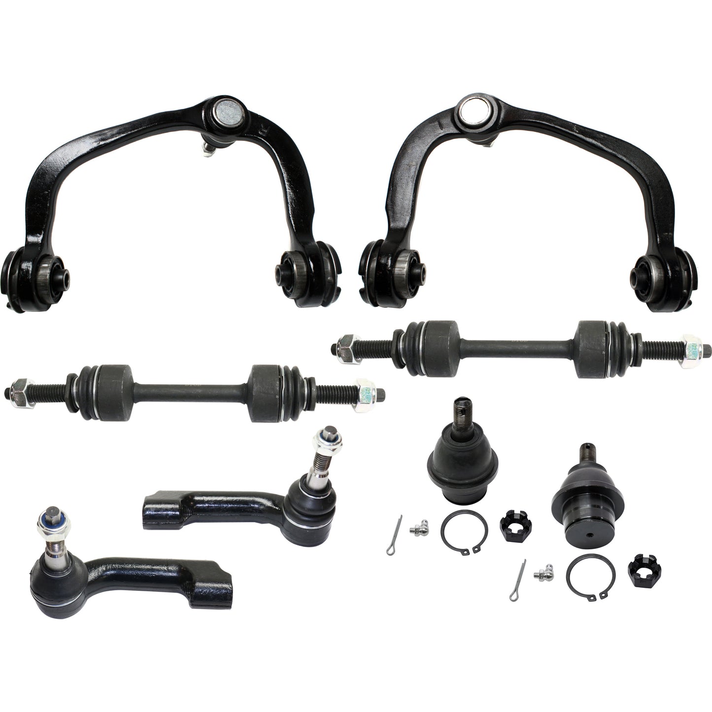8-Piece Kit Front, Driver and Passenger Side, Upper Control Arm Kit, Includes (2) Control Arm, (2) Ball Joint, (2) Sway Bar Link and (2) Tie Rod End