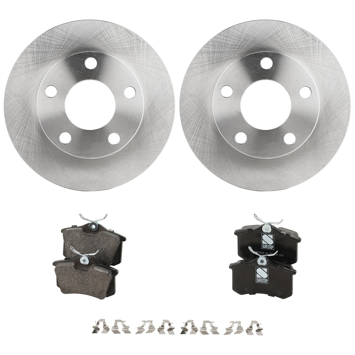 Комплект из 2 задних тормозных дисков и колодок, гладкая поверхность, 5 болтов, 245,11 мм, серия Organic Pro-Line, включает в себя (2) тормозных диска и (1) комплект тормозных колодок