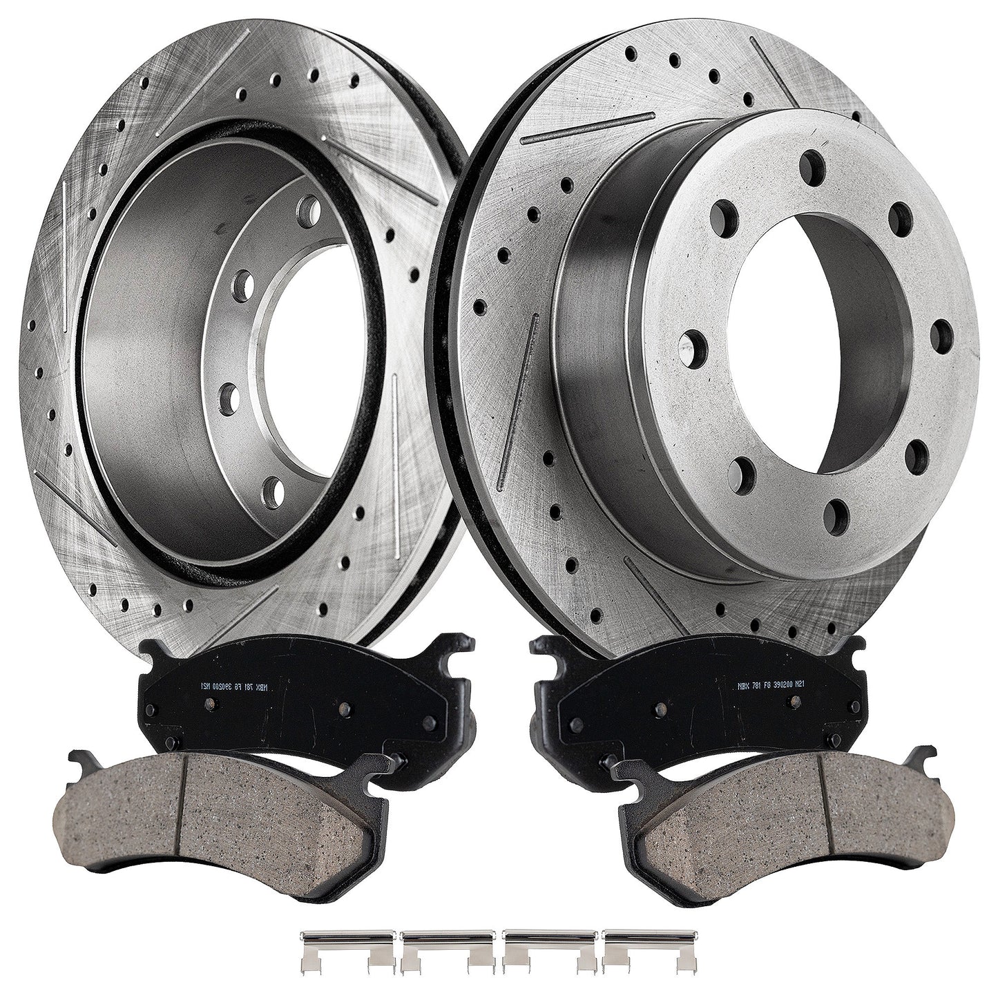 4-Wheel Set Front and Rear Brake Disc and Pad Kit, Cross-drilled and Slotted 329.95 mm Pro-Line Series, Includes (1) Brake Pad Set and (2) Brake Disc