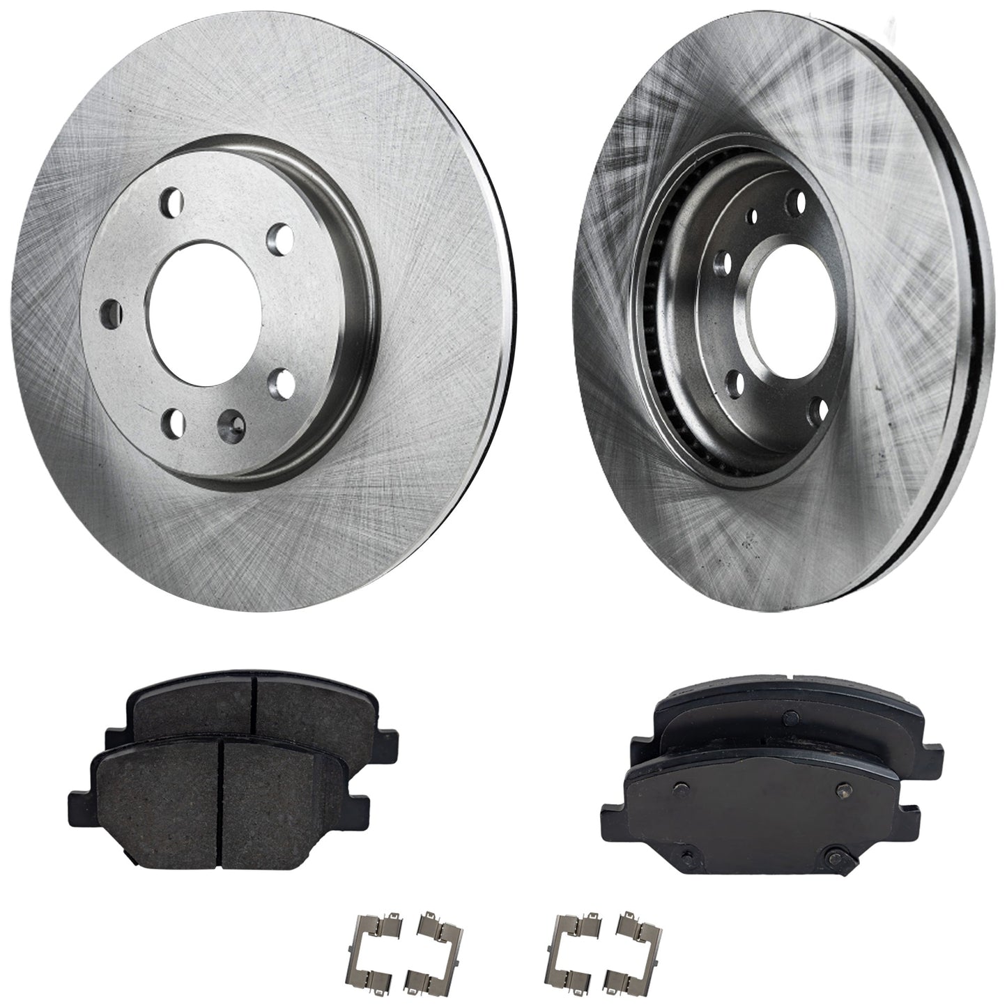 Комплект из 2 передних тормозных дисков и колодок, гладкая поверхность, 5 болтов, 299,97 мм, серия Organic Pro-Line, включает в себя (1) комплект тормозных колодок и (2) тормозных диска