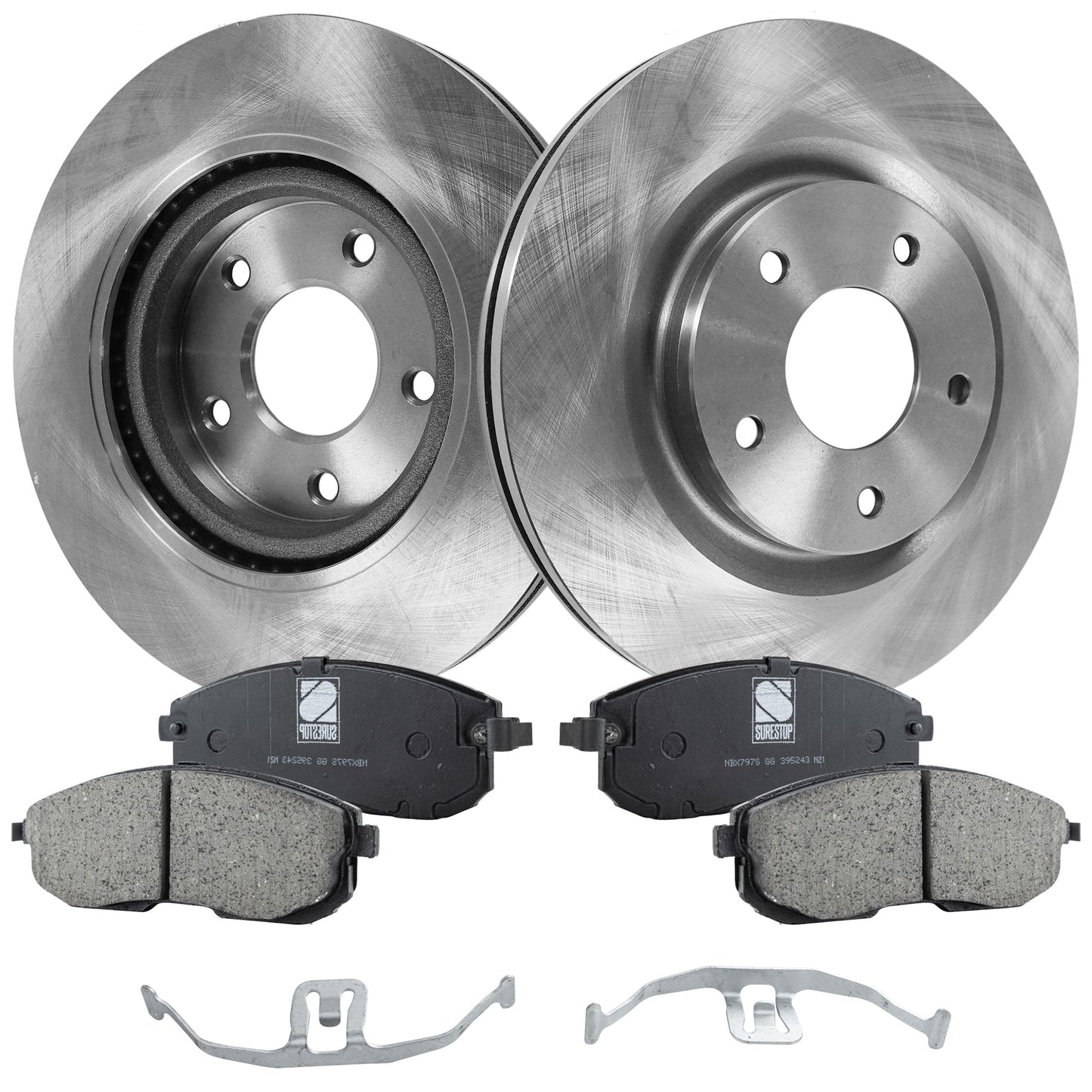 2-Wheel Set Front Brake Disc and Pad Kit, Plain Surface 5 Lugs 296 mm Ceramic Pro-Line Series, Includes (2) Brake Disc and (1) Brake Pad Set