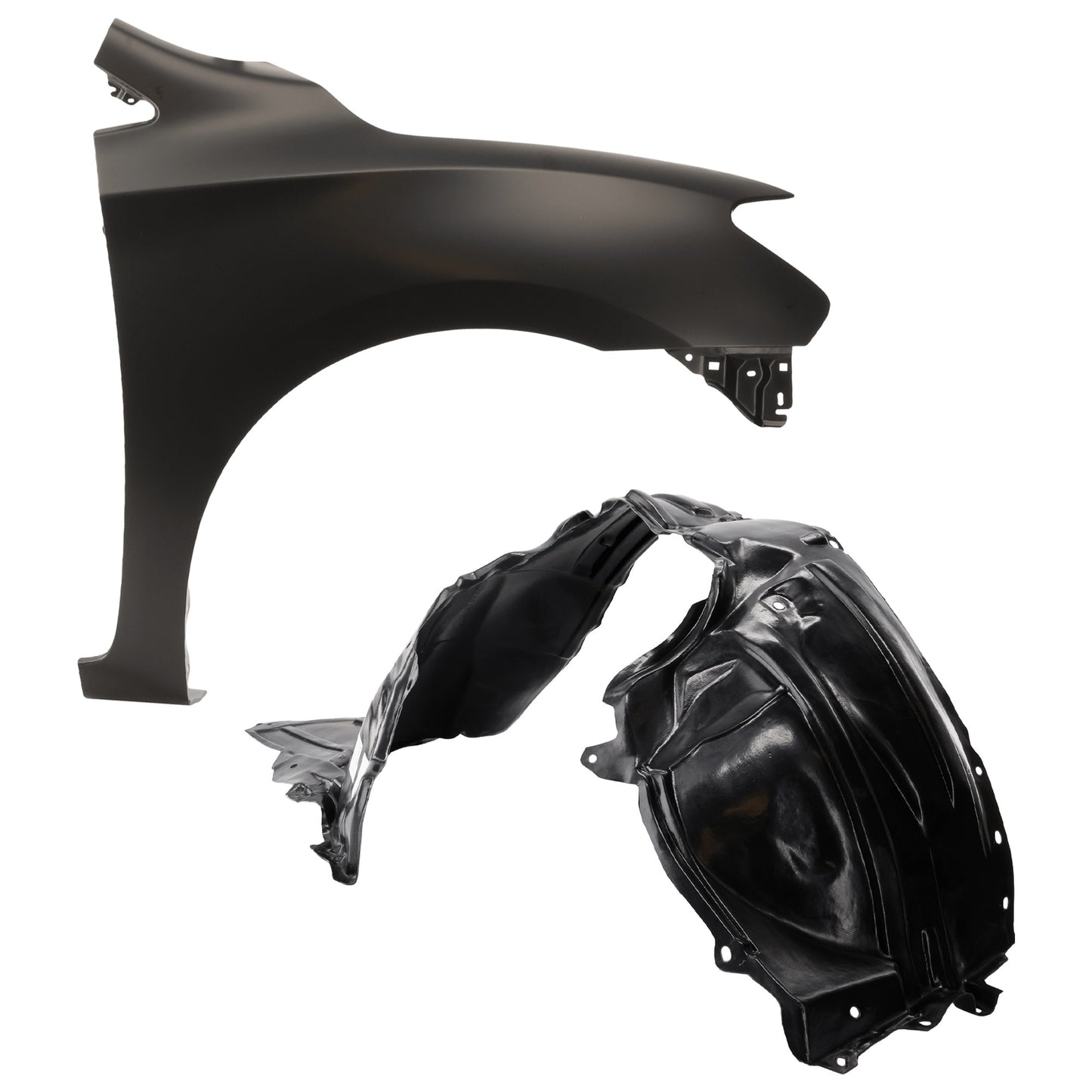 2-Piece Kit Front, Passenger Side Fender, For Models Without Rocker Molding, Includes (1) Fender and (1) Fender Liner