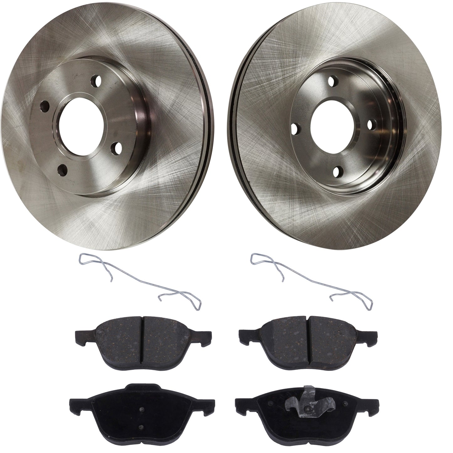 2-Wheel Set Front Brake Disc and Pad Kit, Plain Surface 4 Lugs 281.94 mm Ceramic Pro-Line Series, Includes (2) Brake Disc and (1) Brake Pad Set