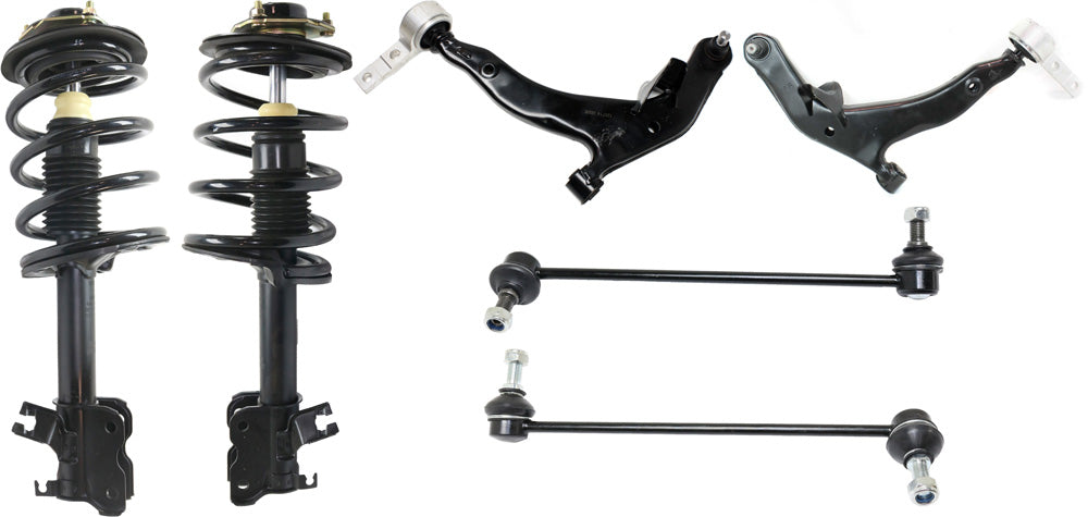 6-Piece Kit Front, Driver and Passenger Side, Lower Control Arm Kit, Includes (2) Control Arm, (2) Loaded Strut, and (2) Sway Bar Link