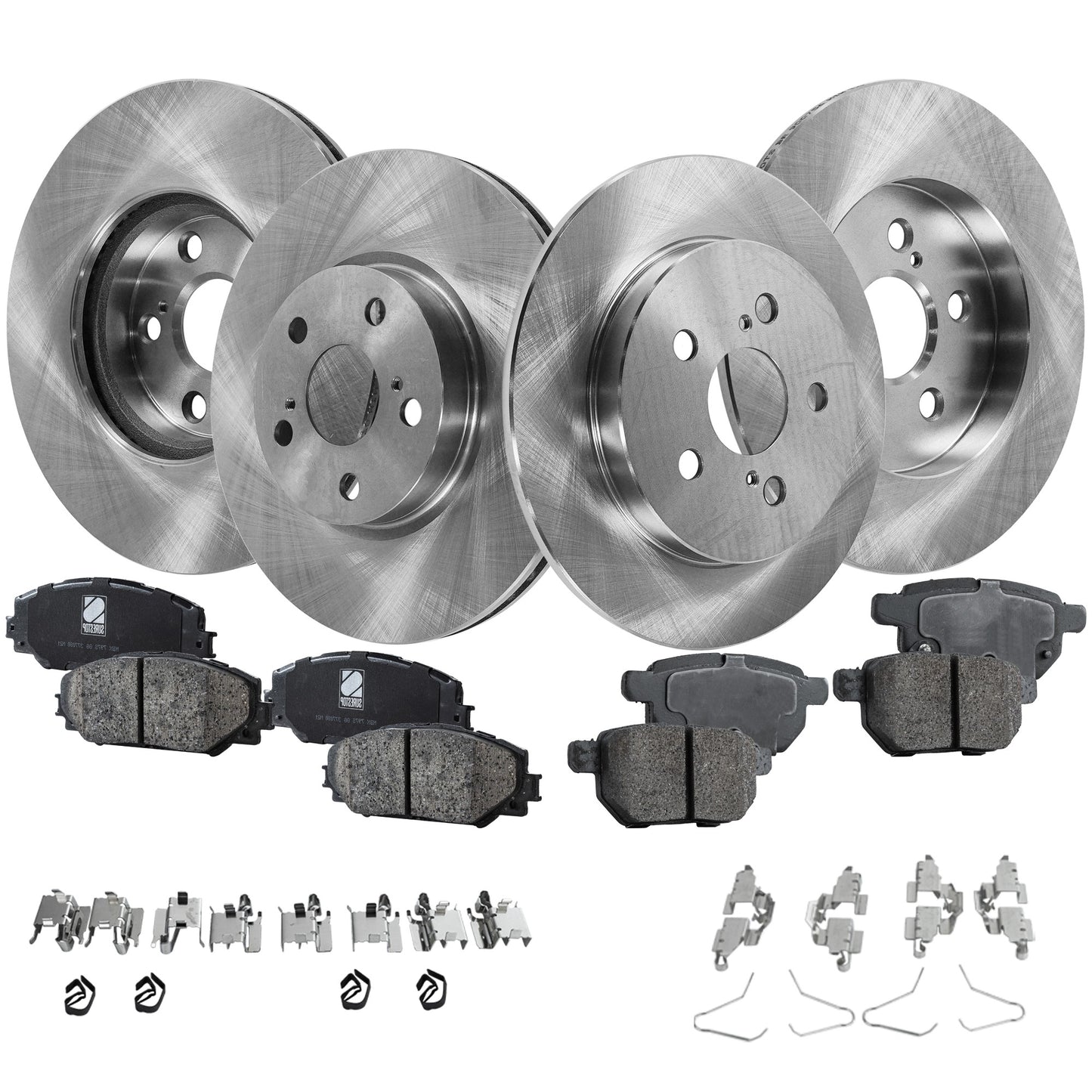 4-Wheel Set Front and Rear Brake Disc and Pad Kit, Plain Surface 5 Lugs Front-275.08 mm/Rear-259.08 mm Ceramic Pro-Line Series, Includes (2) Brake Pad Set and (4) Brake Disc