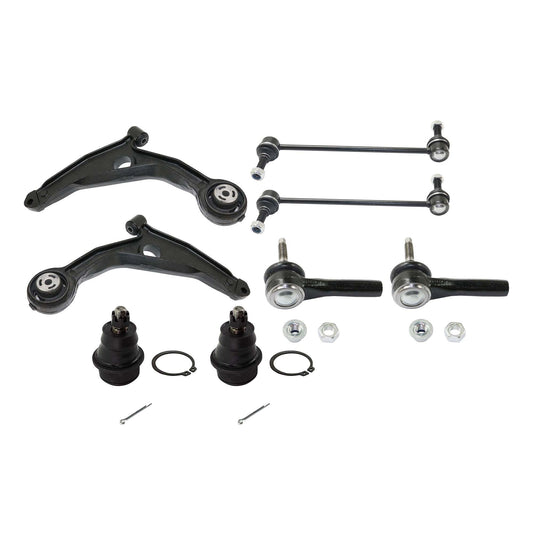 8-Piece Kit Front, Driver and Passenger Side, Lower Control Arm Kit, Includes (2) Control Arm, (2) Sway Bar Link, (2) Tie Rod End and (2) Ball Joint
