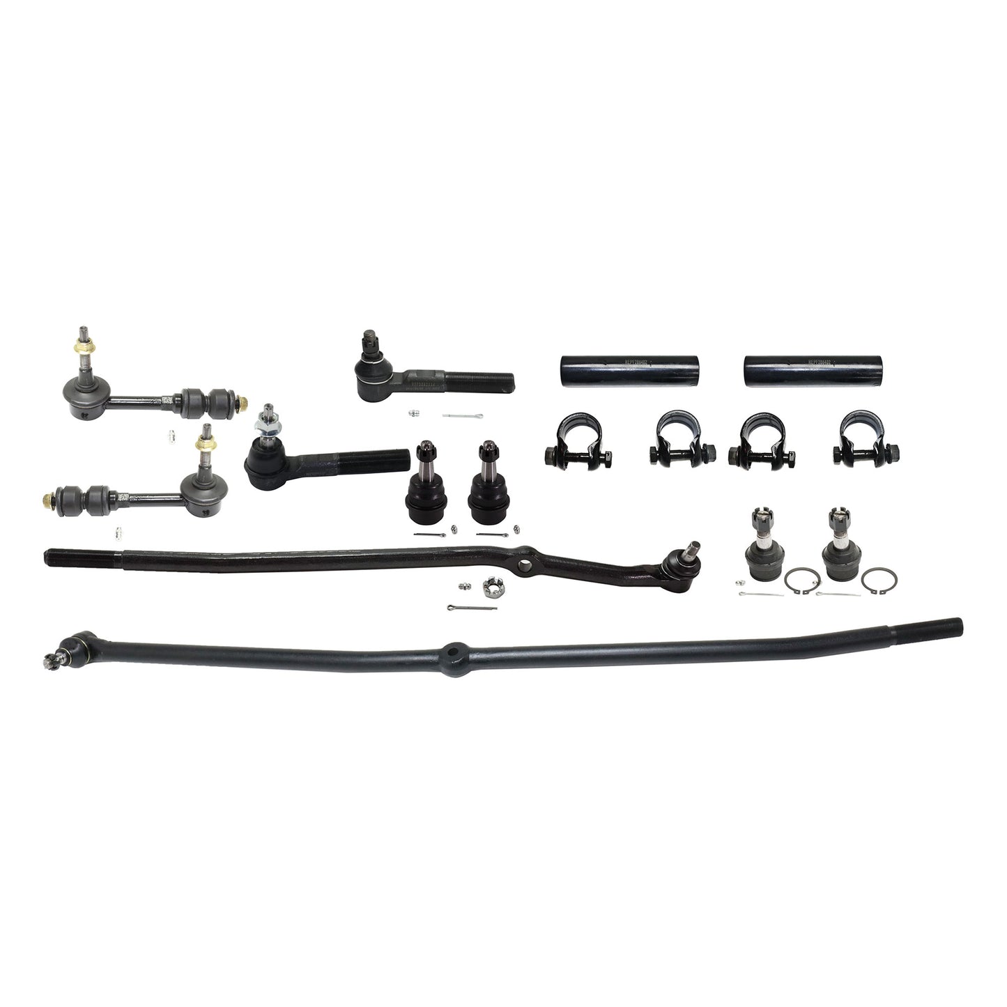 13-Piece Kit Front, Driver and Passenger Side Suspension Kit, Includes (4) Ball Joint, (2) Sway Bar Link, (4) Tie Rod End, (2) Tie Rod Adjusting Sleeve and (1) Track Bar