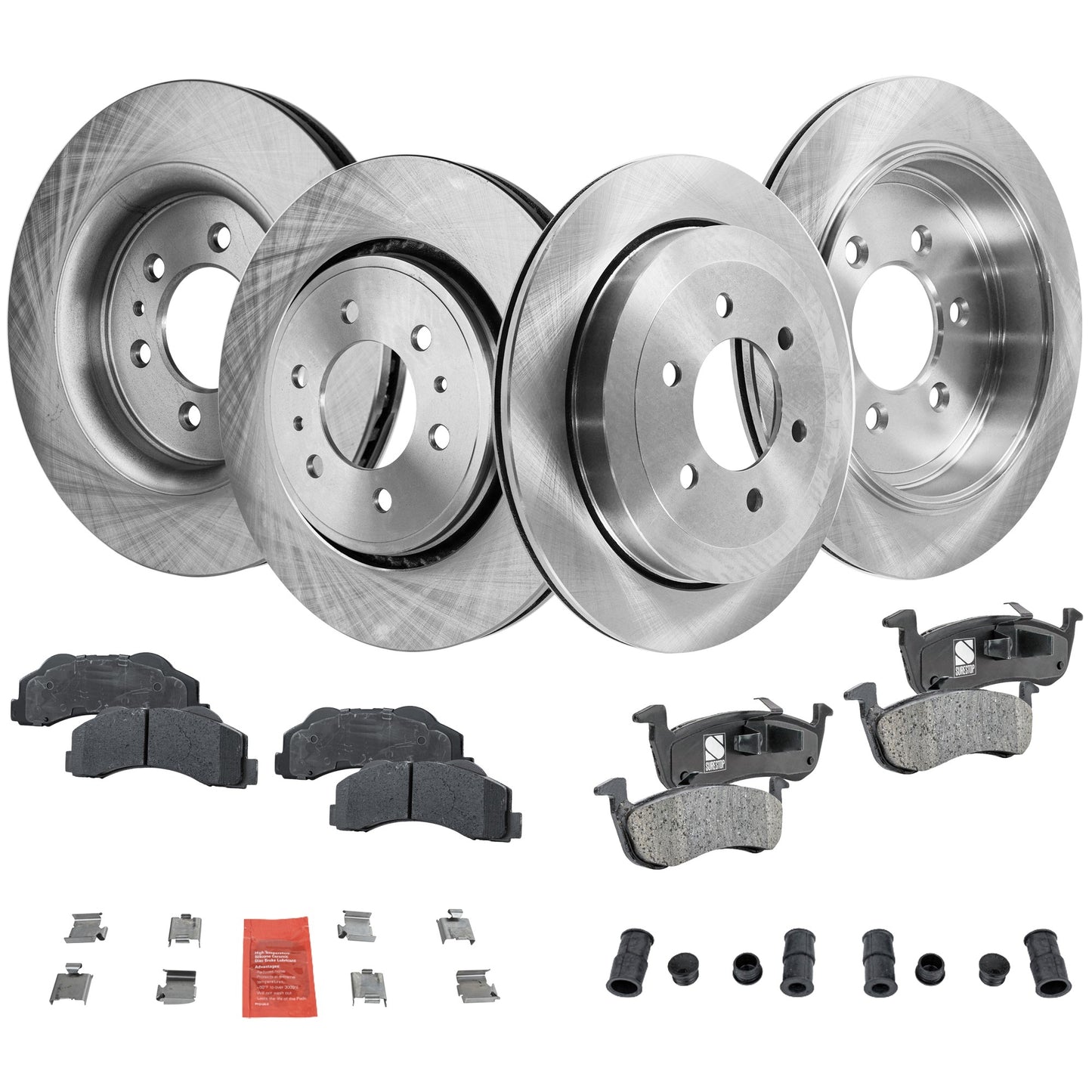 4-Wheel Set Front and Rear Brake Disc and Pad Kit, Plain Surface 6 Lugs Front-350.01 mm/Rear-341.88 mm Ceramic Pro-Line Series, Includes (4) Brake Disc and (2) Brake Pad Set