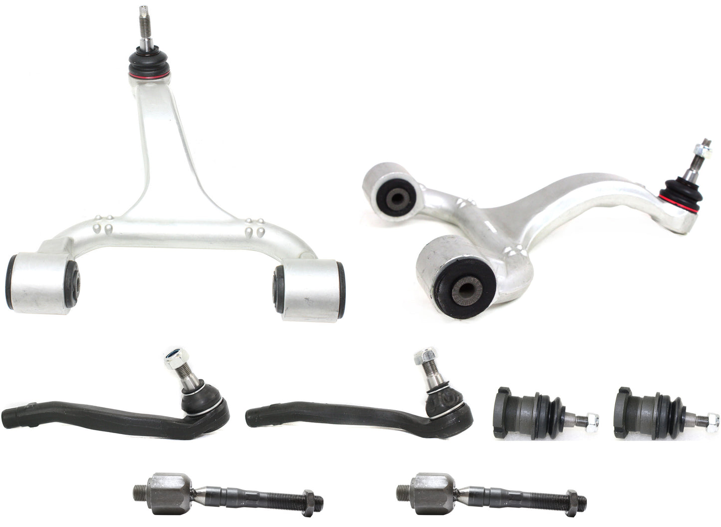 8-Piece Kit Front, Driver and Passenger Side, Upper Control Arm Kit, Includes (2) Ball Joint, (2) Control Arm, and (4) Tie Rod End