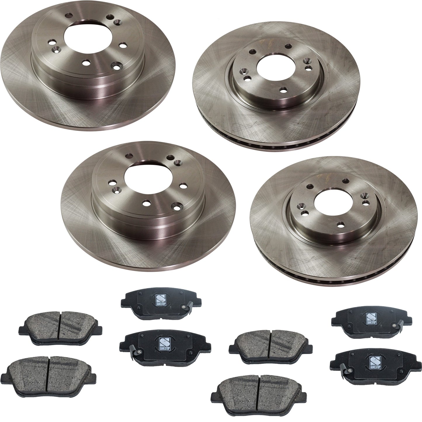 4-Wheel Set Front and Rear Brake Disc and Pad Kit, Plain Surface 5 Lugs Front-299.97 mm/Rear-282.96 mm Front-Ceramic/Rear-Organic Pro-Line Series, Includes (4) Brake Disc and (2) Brake Pad Set