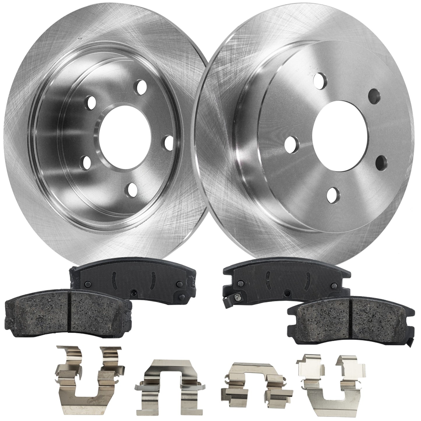 2-Wheel Set Rear Brake Disc and Pad Kit, Plain Surface 5 Lugs 277.88 mm Ceramic Pro-Line Series, Includes (2) Brake Disc and (1) Brake Pad Set