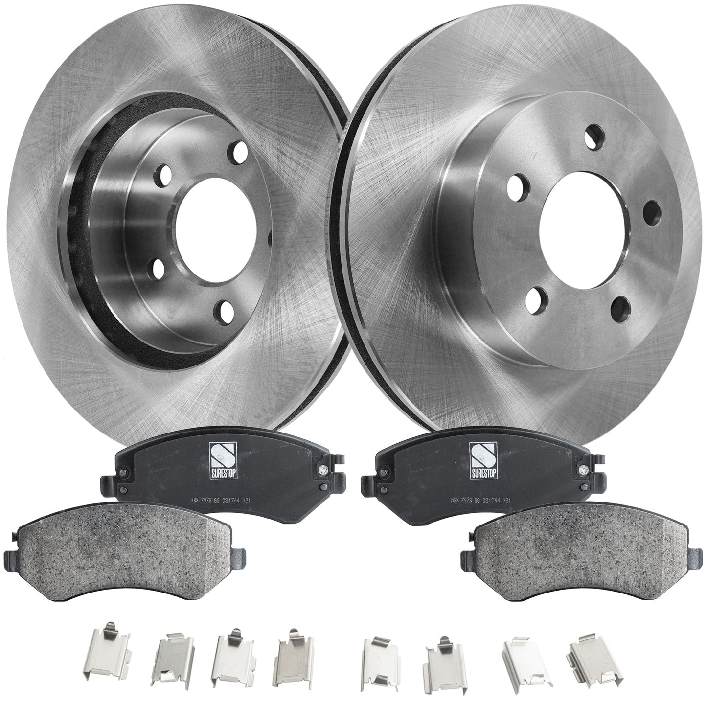 2-Wheel Set Front Brake Disc and Pad Kit, Plain Surface 5 Lugs 288.04 mm Ceramic Pro-Line Series, Includes (2) Brake Disc and (1) Brake Pad Set