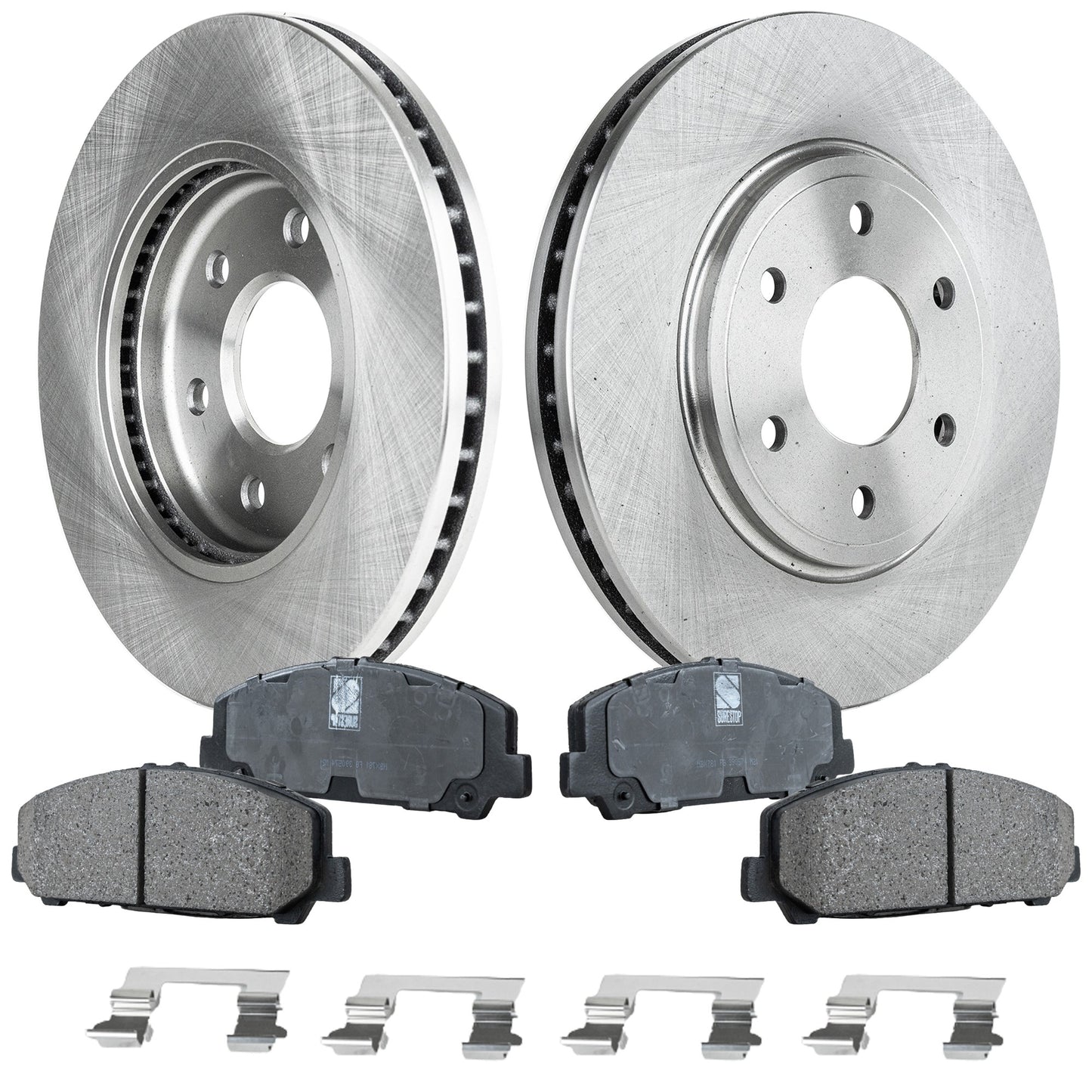 2-Wheel Set Front Brake Disc and Pad Kit, Plain Surface 6 Lugs 283 mm Ceramic Pro-Line Series, Includes (2) Brake Disc and (1) Brake Pad Set