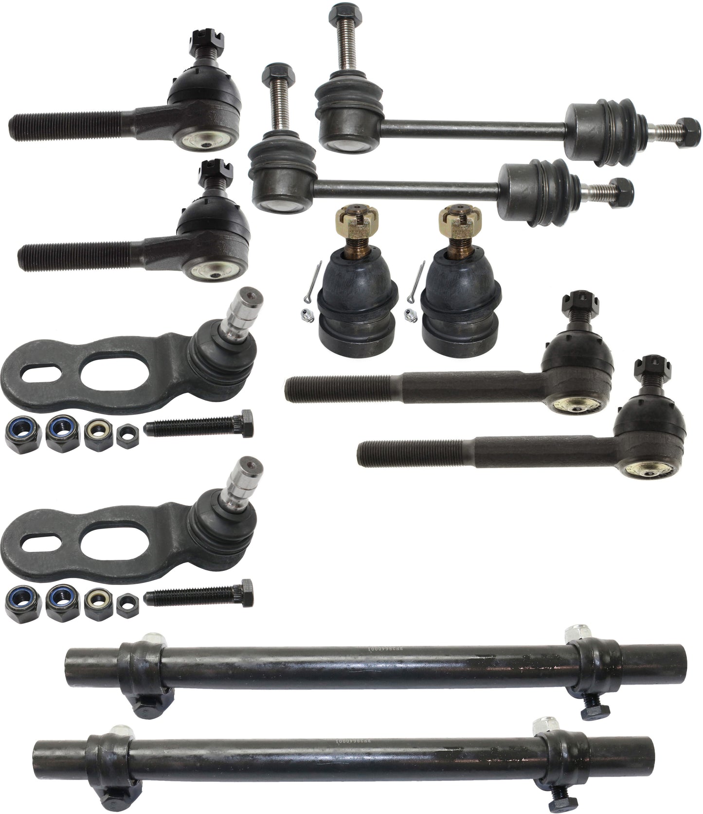 12-Piece Kit Front, Driver and Passenger Side Suspension Kit, Includes (4) Ball Joint, (2) Sway Bar Link, (2) Tie Rod Adjusting Sleeve and (4) Tie Rod End
