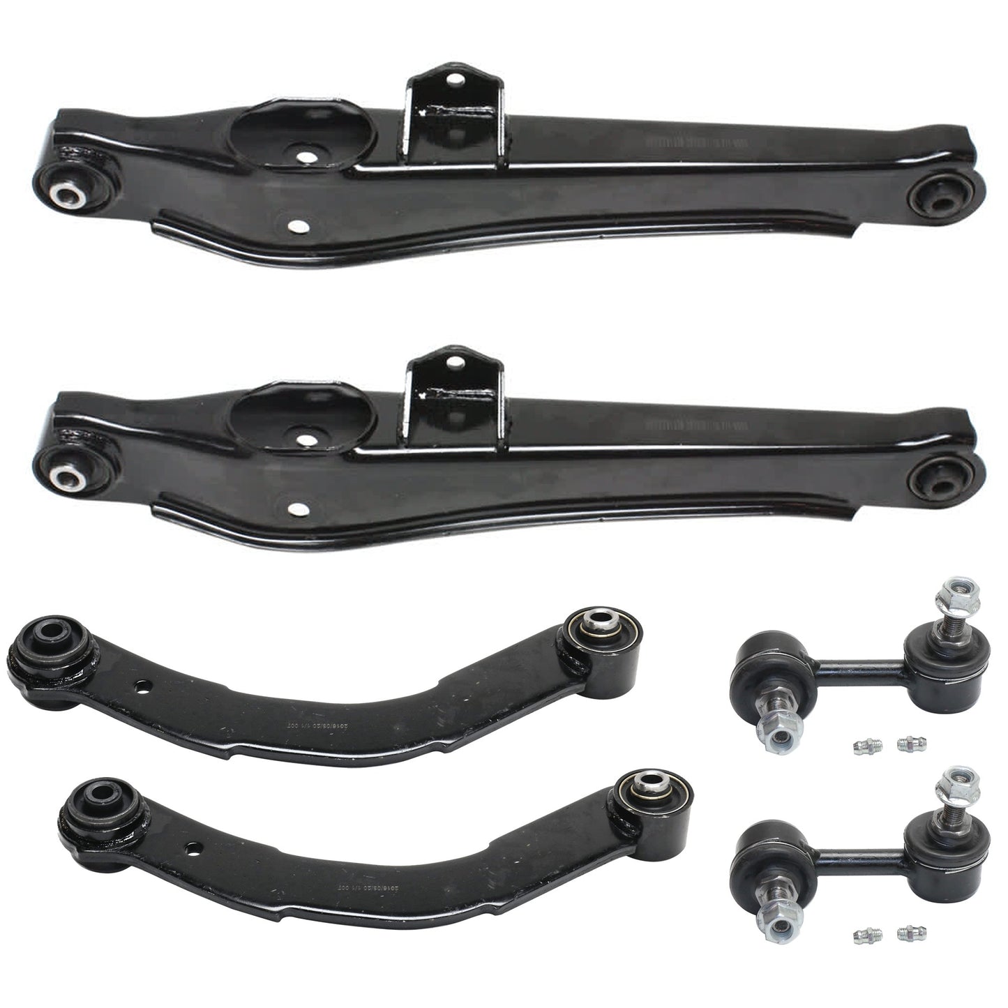6-Piece Kit Rear, Driver and Passenger Side, Upper and Lower Control Arms, Includes (4) Control Arm and (4) Sway Bar Link