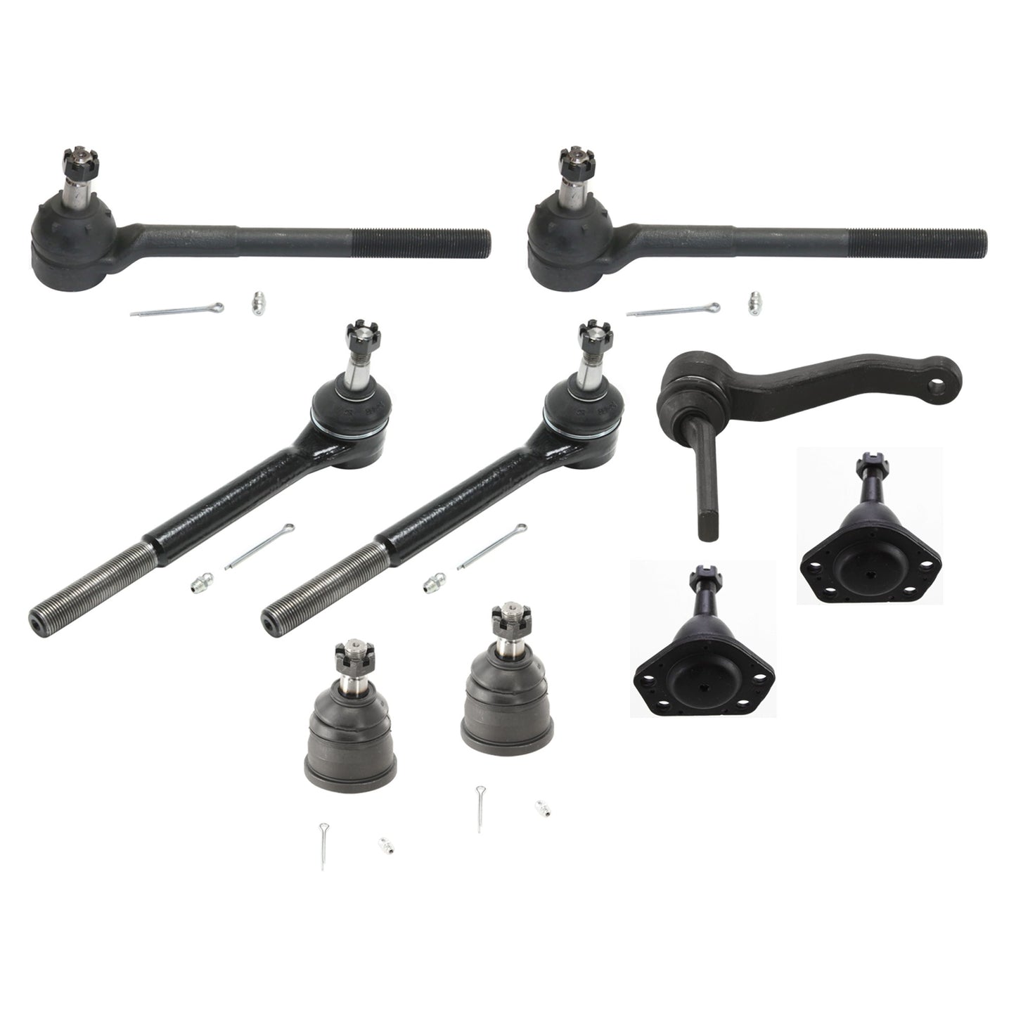 9-Piece Kit Front Idler Arm, Includes (4) Ball Joint, (1) Idler Arm, and (4) Tie Rod End