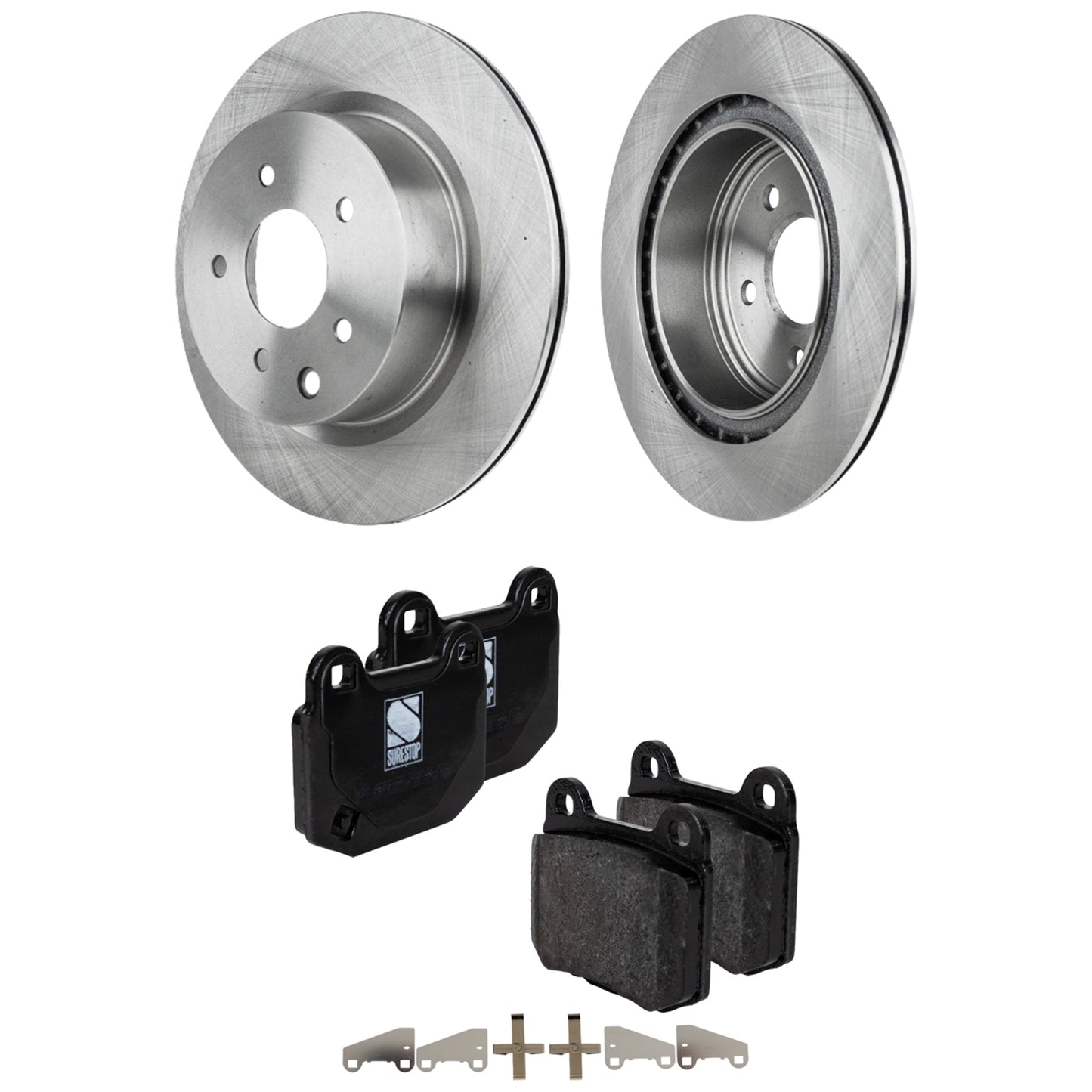 2-Wheel Set Rear Brake Disc and Pad Kit, Plain Surface 5 Lugs 307.59 mm Organic Pro-Line Series, Includes (2) Brake Disc and (1) Brake Pad Set