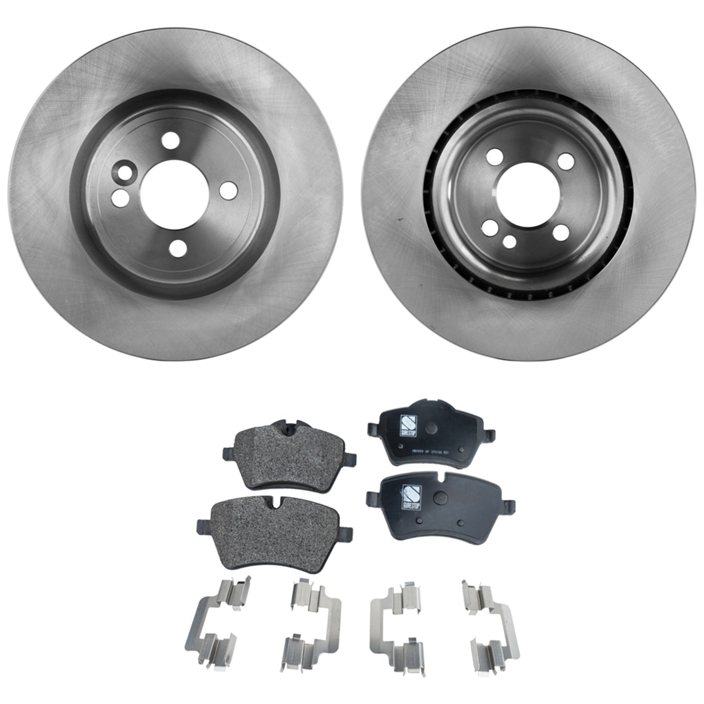 2-Wheel Set Front Brake Disc and Pad Kit, Plain Surface 4 Lugs 293.88 mm Ceramic Pro-Line Series, Includes (2) Brake Disc and (1) Brake Pad Set