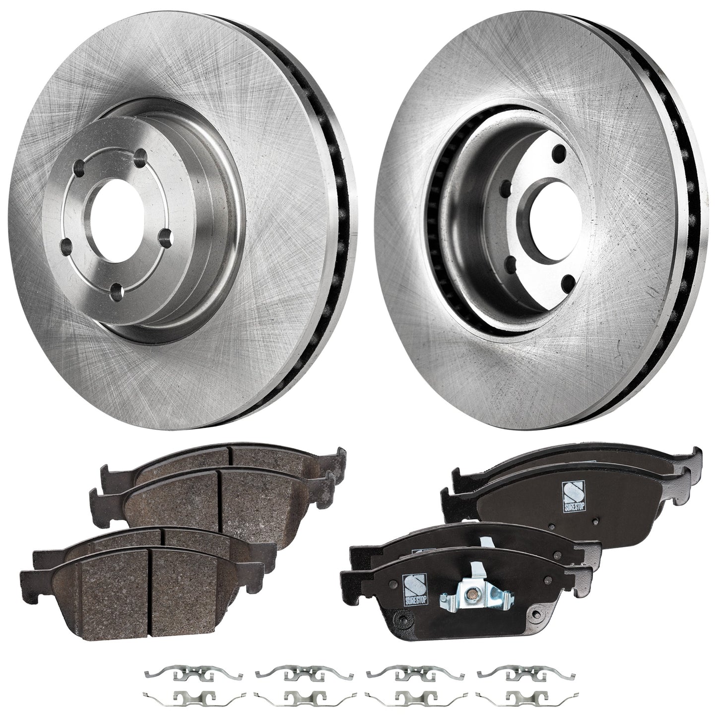 2-Wheel Set Front Brake Disc and Pad Kit, Plain Surface 5 Lugs 299.97 mm, Includes (2) Brake Disc and (1) Brake Pad Set