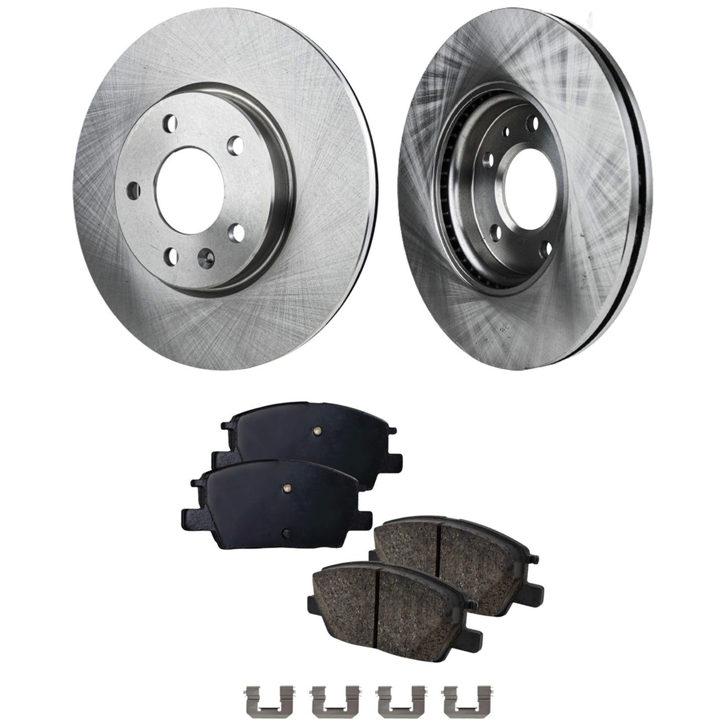 2-Wheel Set Front Brake Disc and Pad Kit, Plain Surface 5 Lugs 299.97 mm, Includes (1) Brake Pad Set and (2) Brake Disc