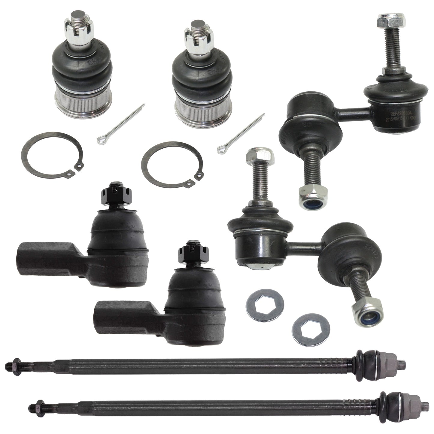 8-Piece Kit Front, Driver and Passenger Side, Inner and Outer Tie Rod End Includes (2) Ball Joint, (2) Sway Bar Link, and (4) Tie Rod End