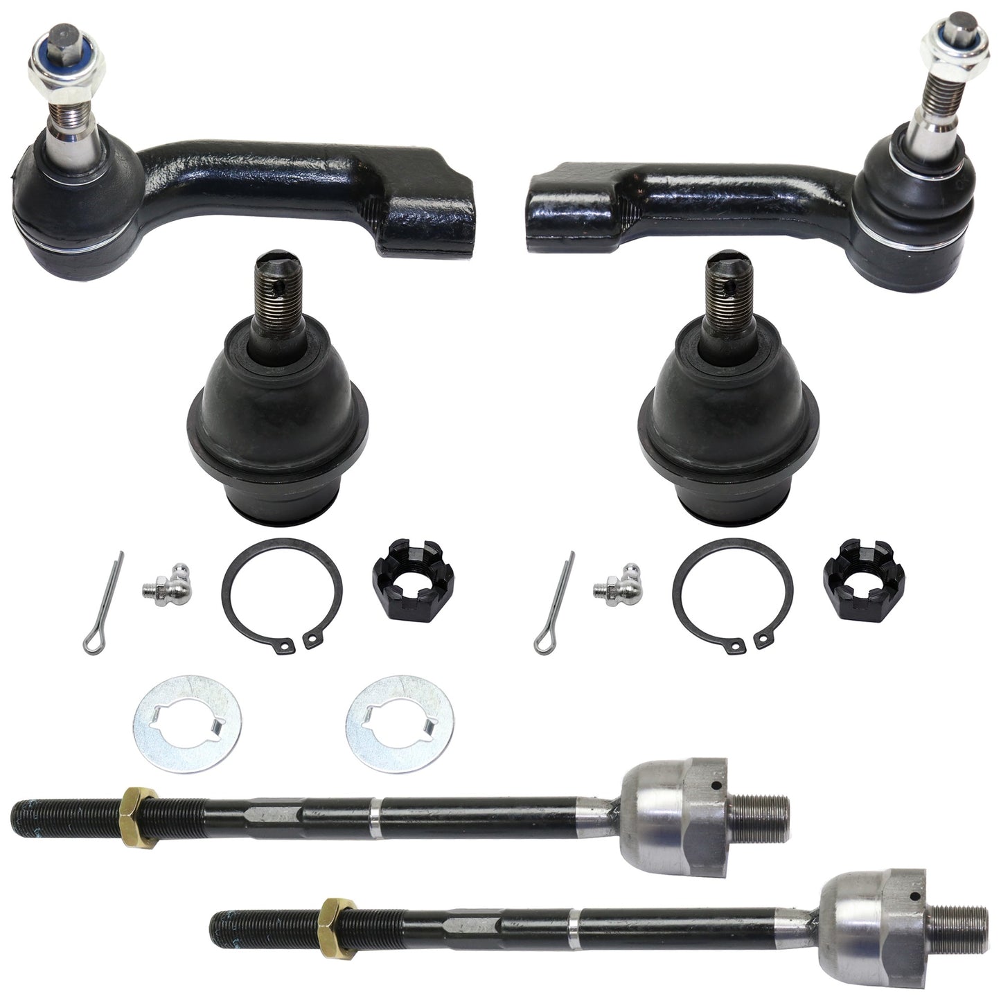 6-Piece Kit Front, Driver and Passenger Side, Inner and Outer Tie Rod End Includes (2) Ball Joint and (4) Tie Rod End