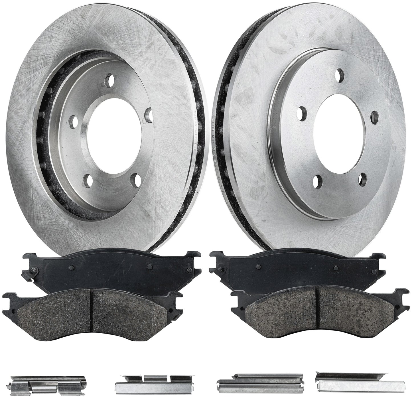 2-Wheel Set Front Brake Disc and Pad Kit, Plain Surface 5 Lugs 308 mm Semi-metallic 4WD Pro-Line Series, Includes (1) Brake Pad Set and (2) Brake Disc