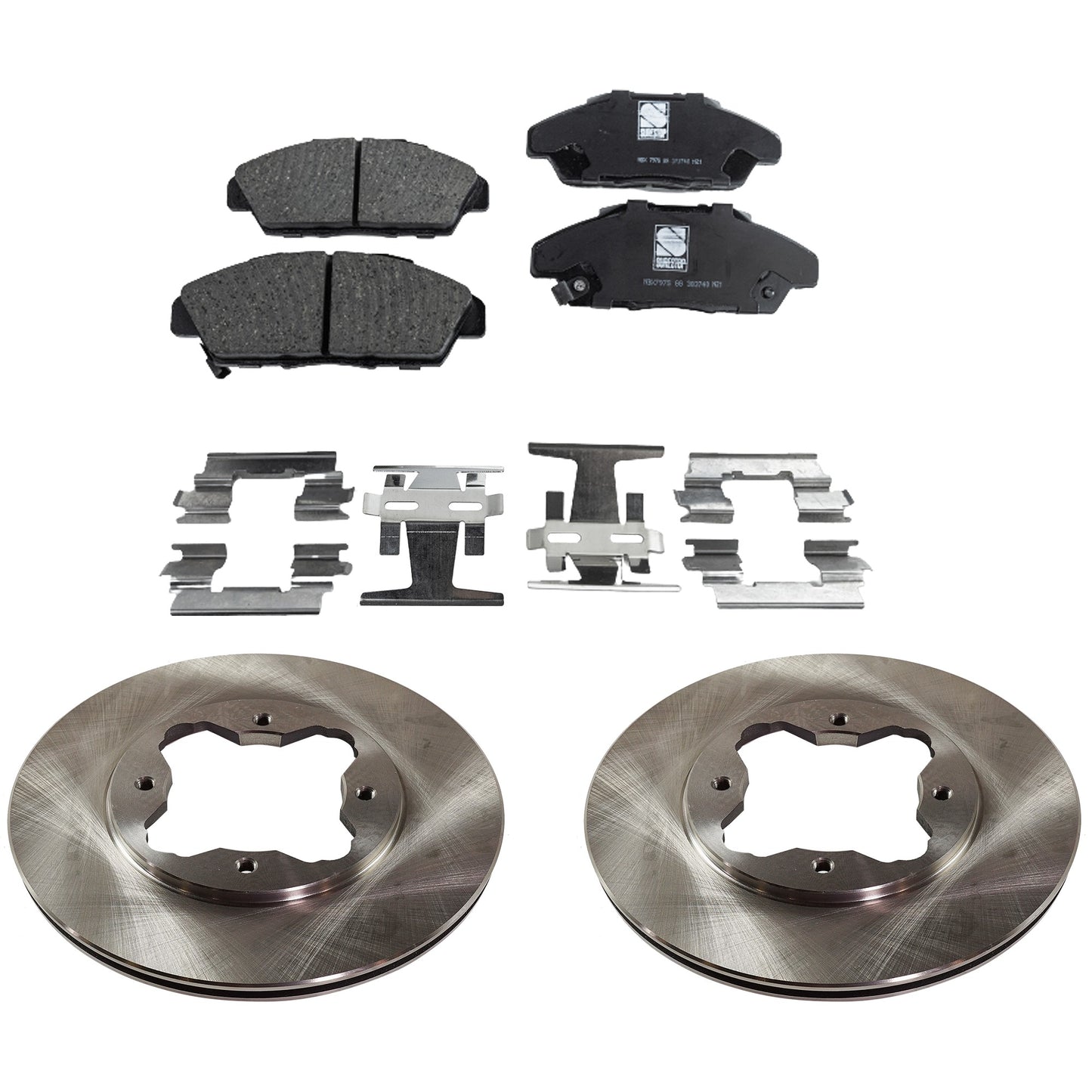 2-Wheel Set Front Brake Disc and Pad Kit, Plain Surface 4 Lugs 259.59 mm Ceramic Pro-Line Series, Includes (1) Brake Pad Set and (2) Brake Disc