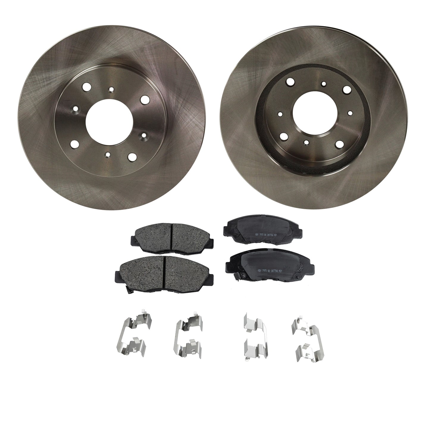 2-Wheel Set Front Brake Disc and Pad Kit, Plain Surface 4 Lugs 260 mm Ceramic Pro-Line Series, Includes (1) Brake Pad Set and (2) Brake Disc