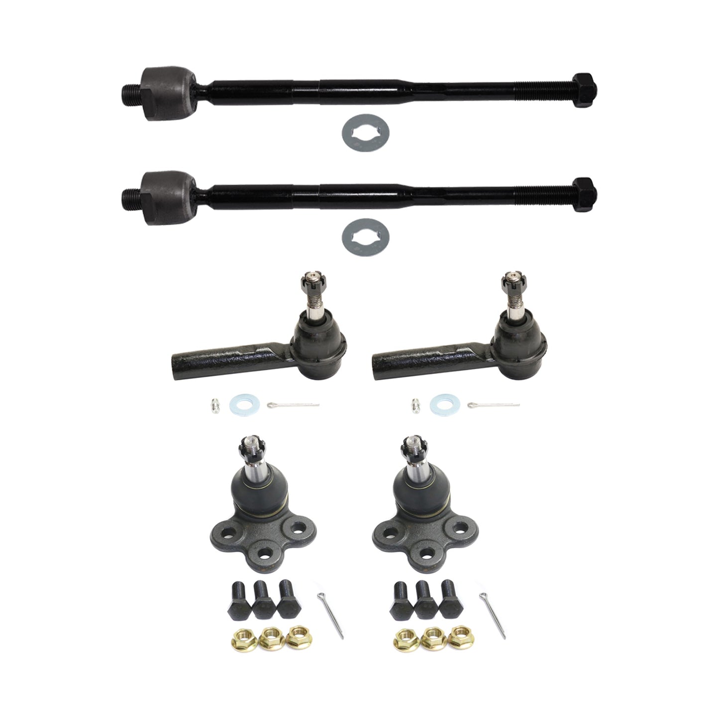 6-Piece Kit Front, Driver and Passenger Side, Inner and Outer Tie Rod End Includes (1) Ball Joint and (2) Tie Rod End