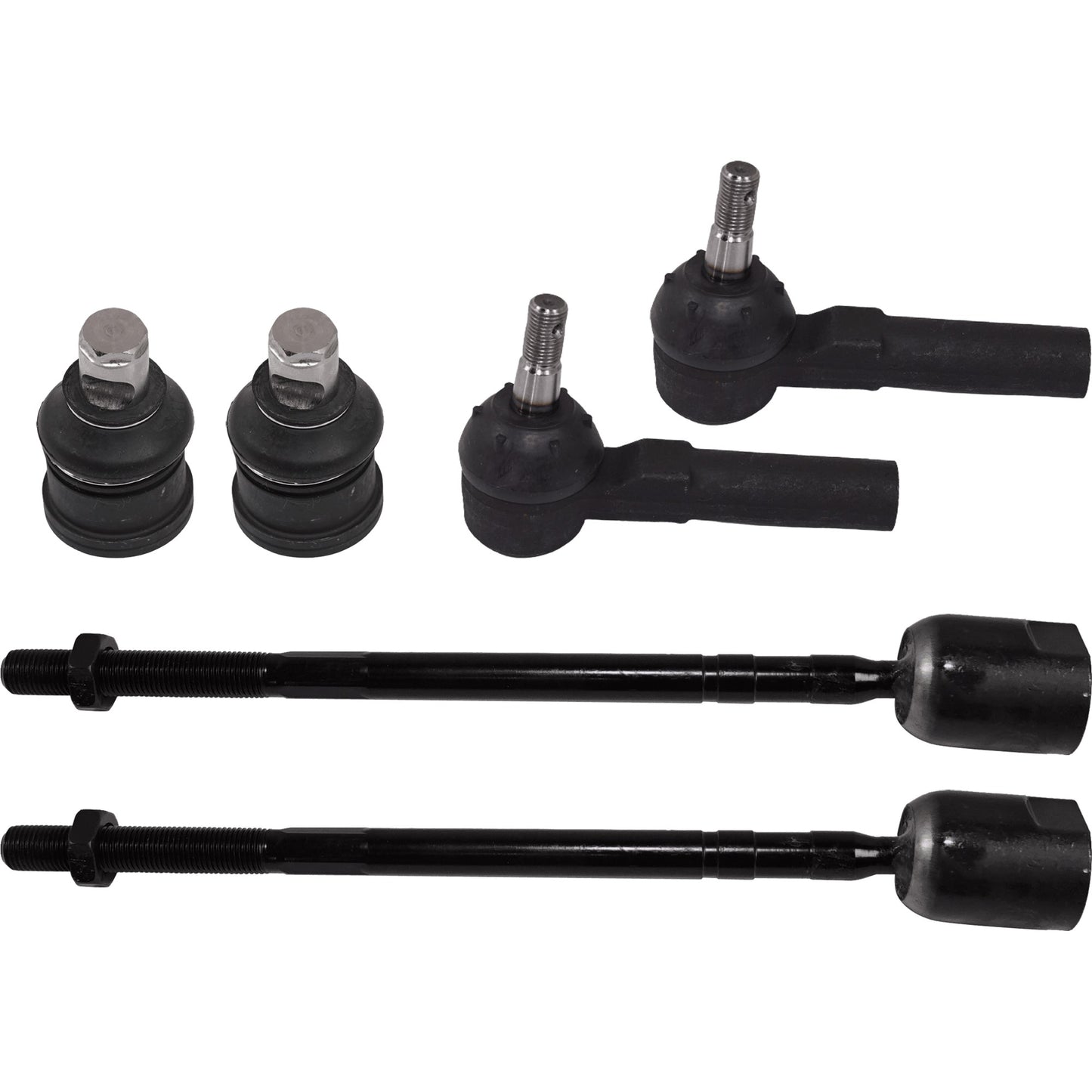 6-Piece Kit Front, Driver and Passenger Side, Inner and Outer Tie Rod End Includes (1) Ball Joint and (2) Tie Rod End