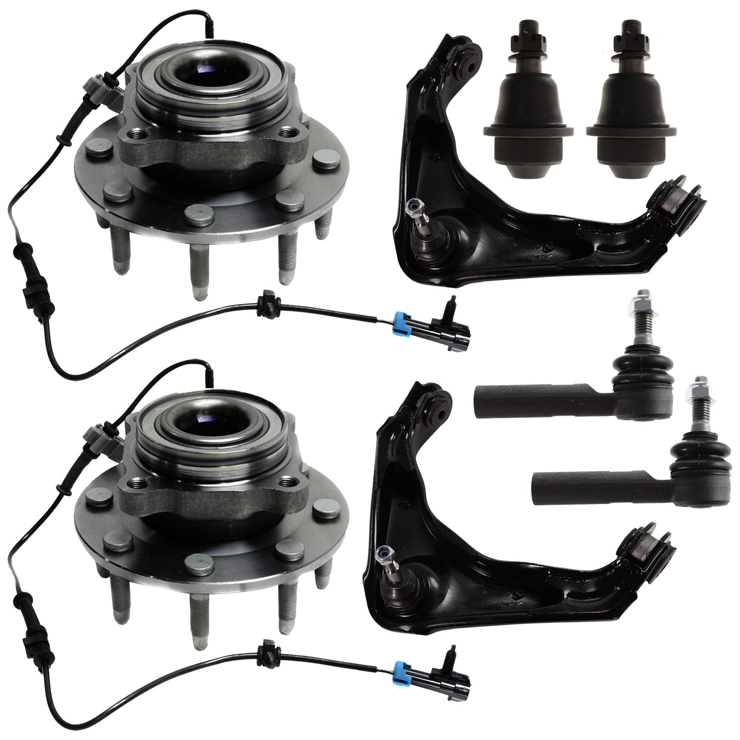 8-Piece Kit Front Suspension Kit, Includes (2) Control Arm, (2) Ball Joint, (2) Tie Rod End and (2) Wheel Hub