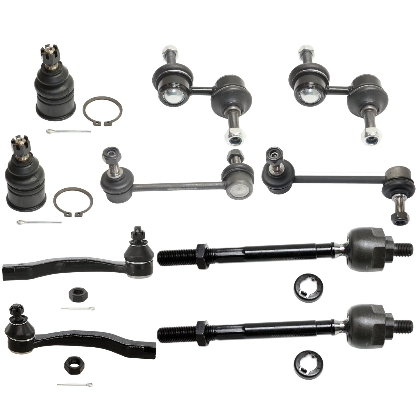 10-Piece Kit Front, Driver and Passenger Side, Outer Tie Rod End, Includes (4) Tie Rod End, (4) Sway Bar Link and (2) Ball Joint