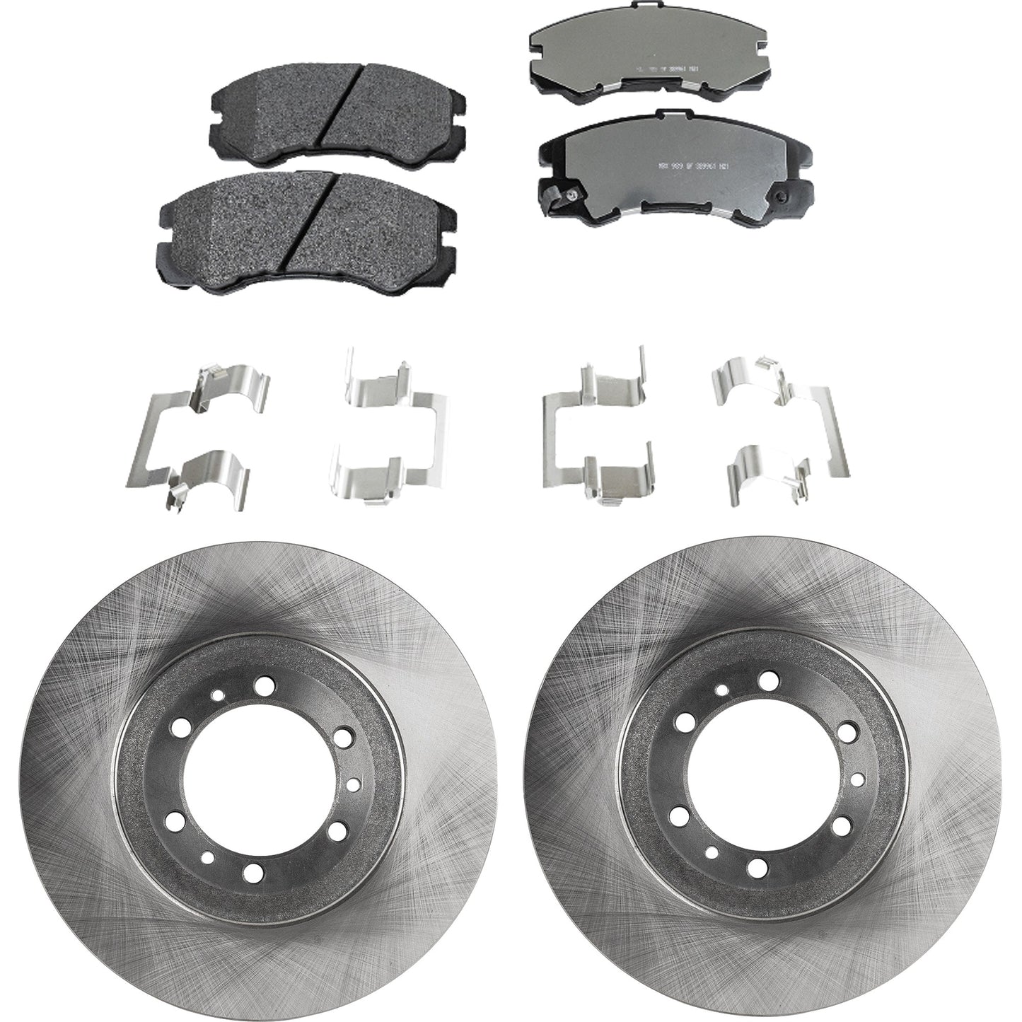 2-Wheel Set Front Brake Disc and Pad Kit, Plain Surface 6 Lugs 279.91 mm Semi-metallic Pro-Line Series, Includes (2) Brake Disc and (1) Brake Pad Set