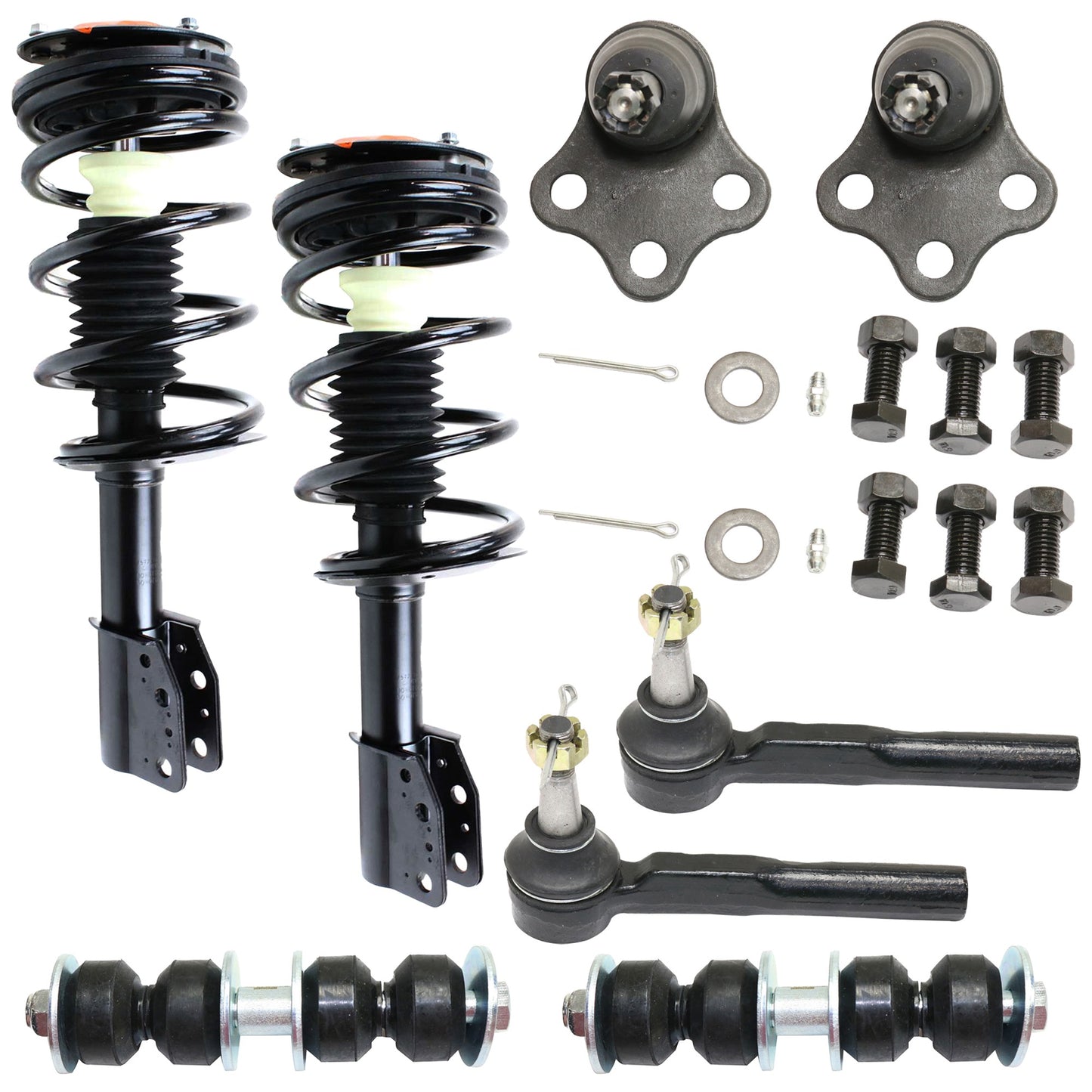 8-Piece Kit Front, Driver or Passenger Side Suspension Kit, Includes (2) Ball Joint, (2) Loaded Strut, (2) Sway Bar Link, and (2) Tie Rod End