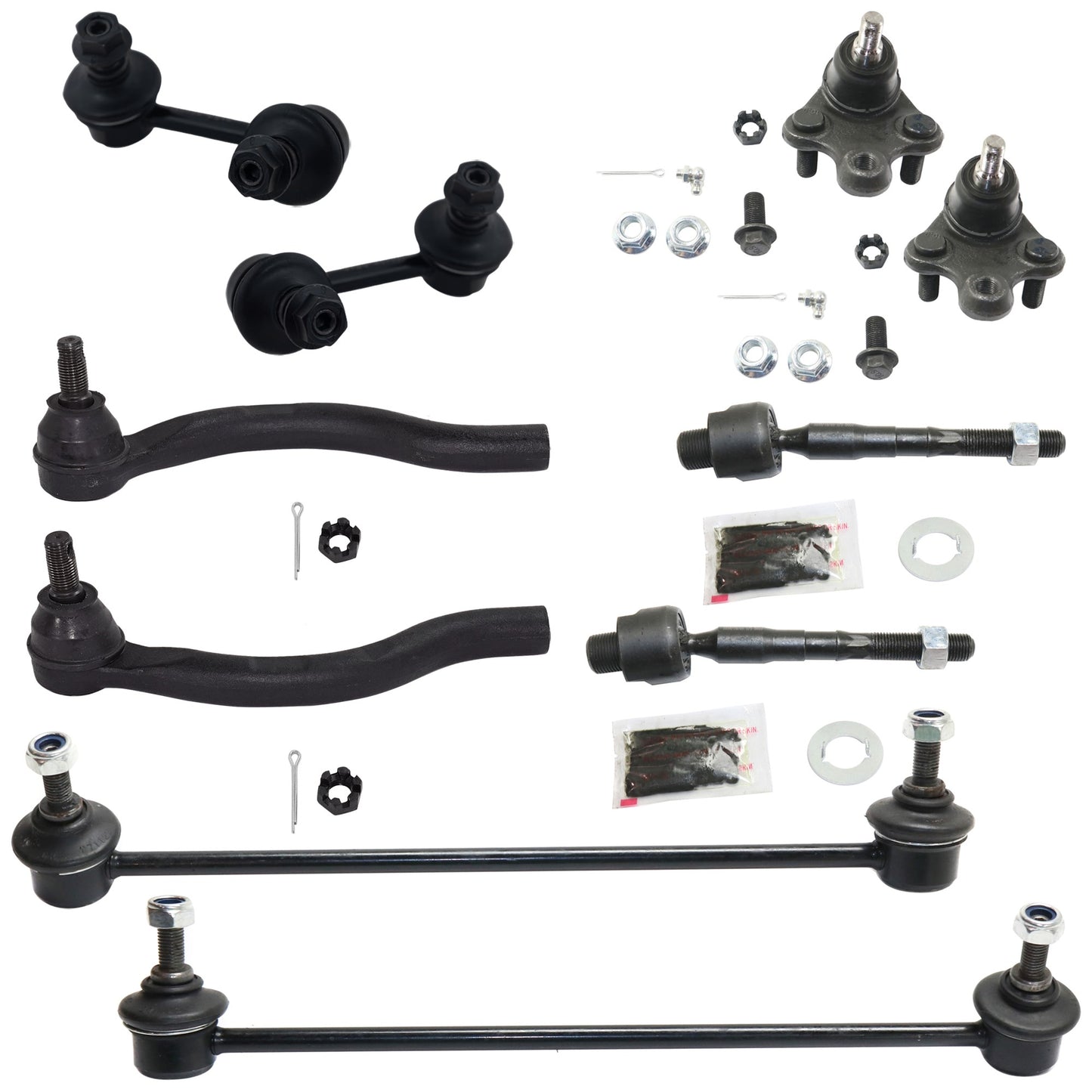 10-Piece Kit Driver and Passenger Side Suspension Kit, Includes (2) Ball Joint, (4) Sway Bar Link, and (4) Tie Rod End