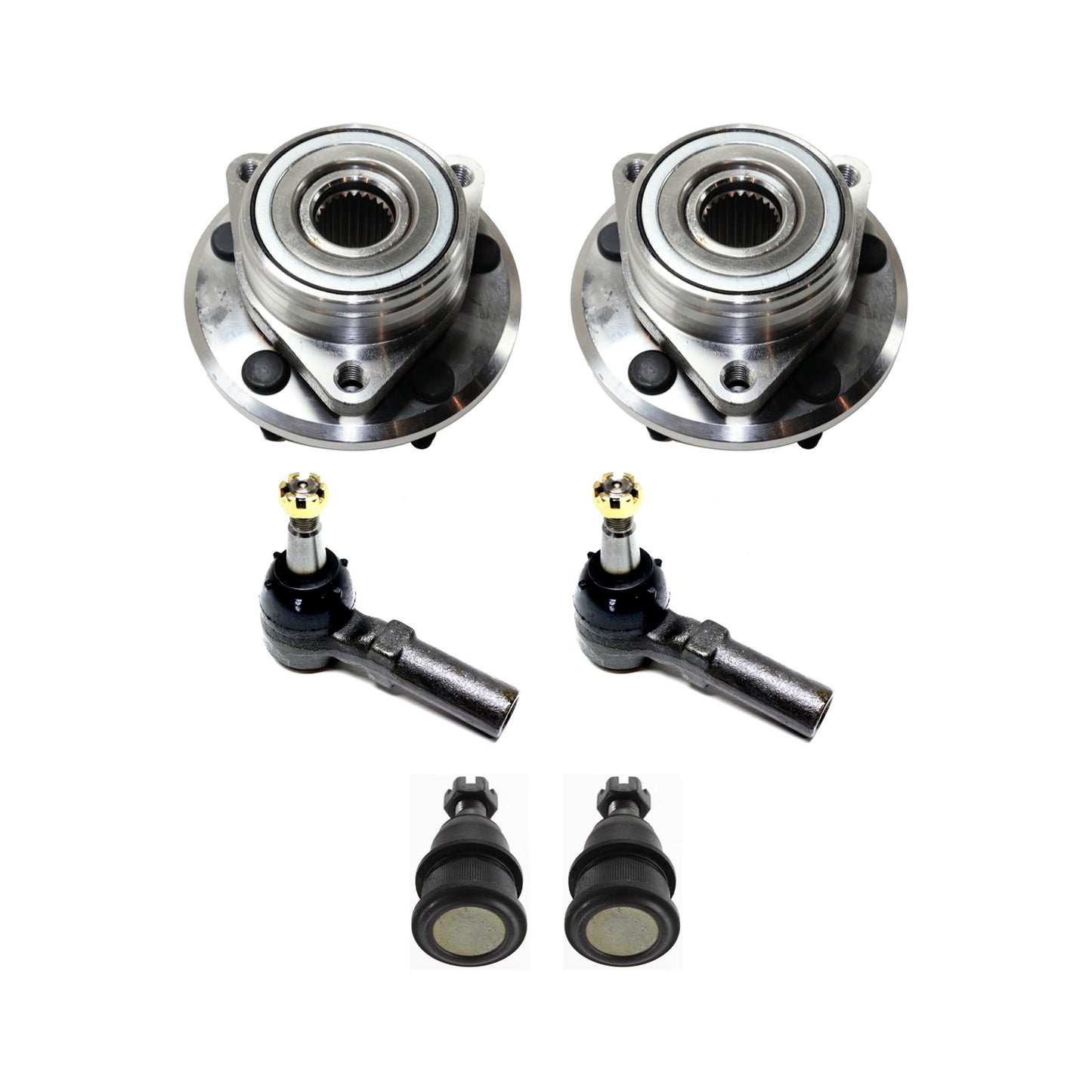 6-Piece Kit Front, Driver or Passenger Side Suspension Kit, Includes (2) Ball Joint, (2) Tie Rod End, and (2) Wheel Hub