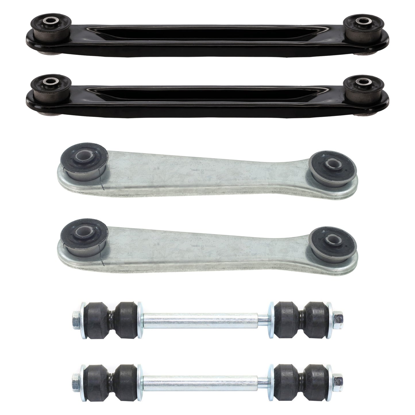 6-Piece Kit Rear Suspension Kit, Includes (2) Control Arm, (2) Sway Bar Link, and (2) Trailing Arm